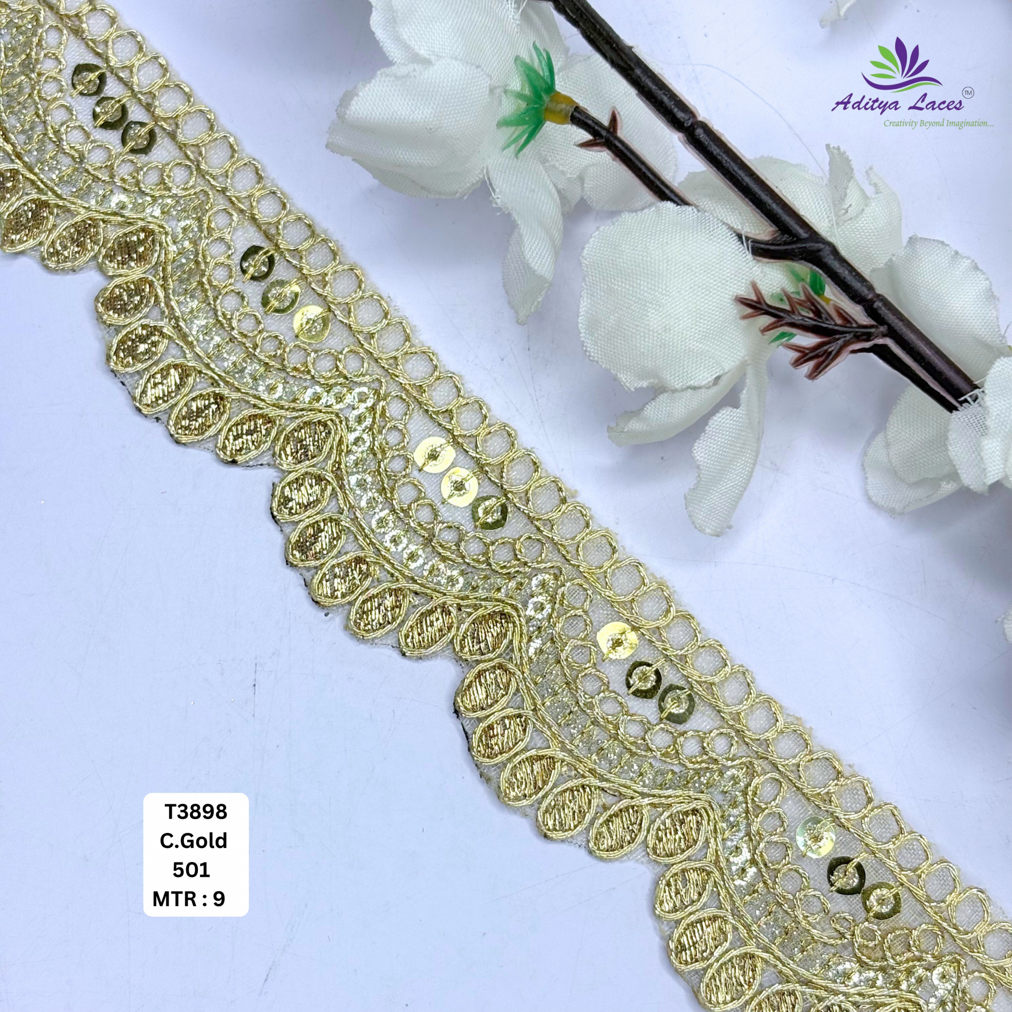 Elegant Tissue Lace Border with Sequins Work for Saree Bridal Wear