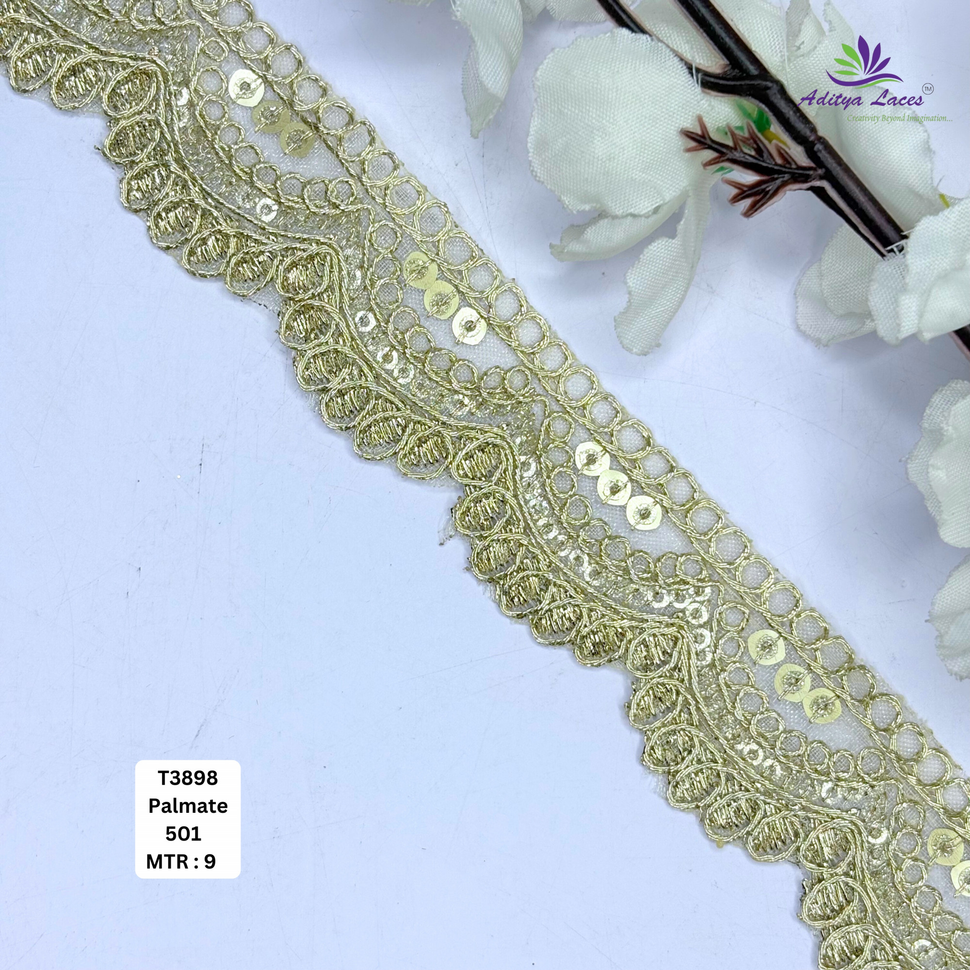Elegant Tissue Lace Border with Sequins Work for Saree Bridal Wear