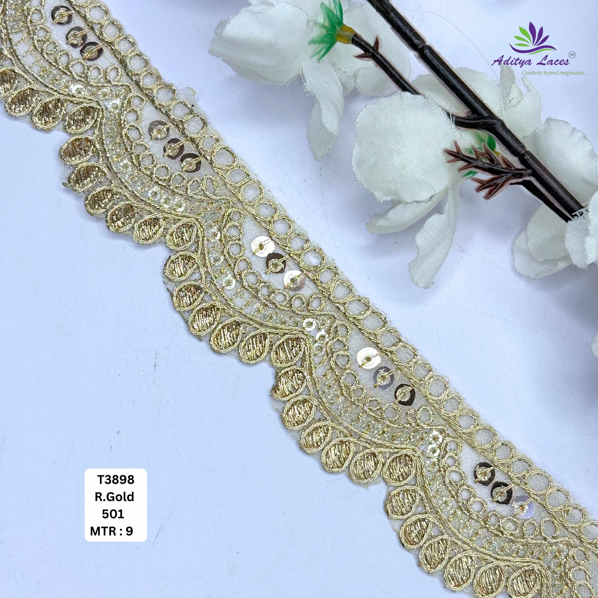 Elegant Tissue Lace Border with Sequins Work for Saree Bridal Wear