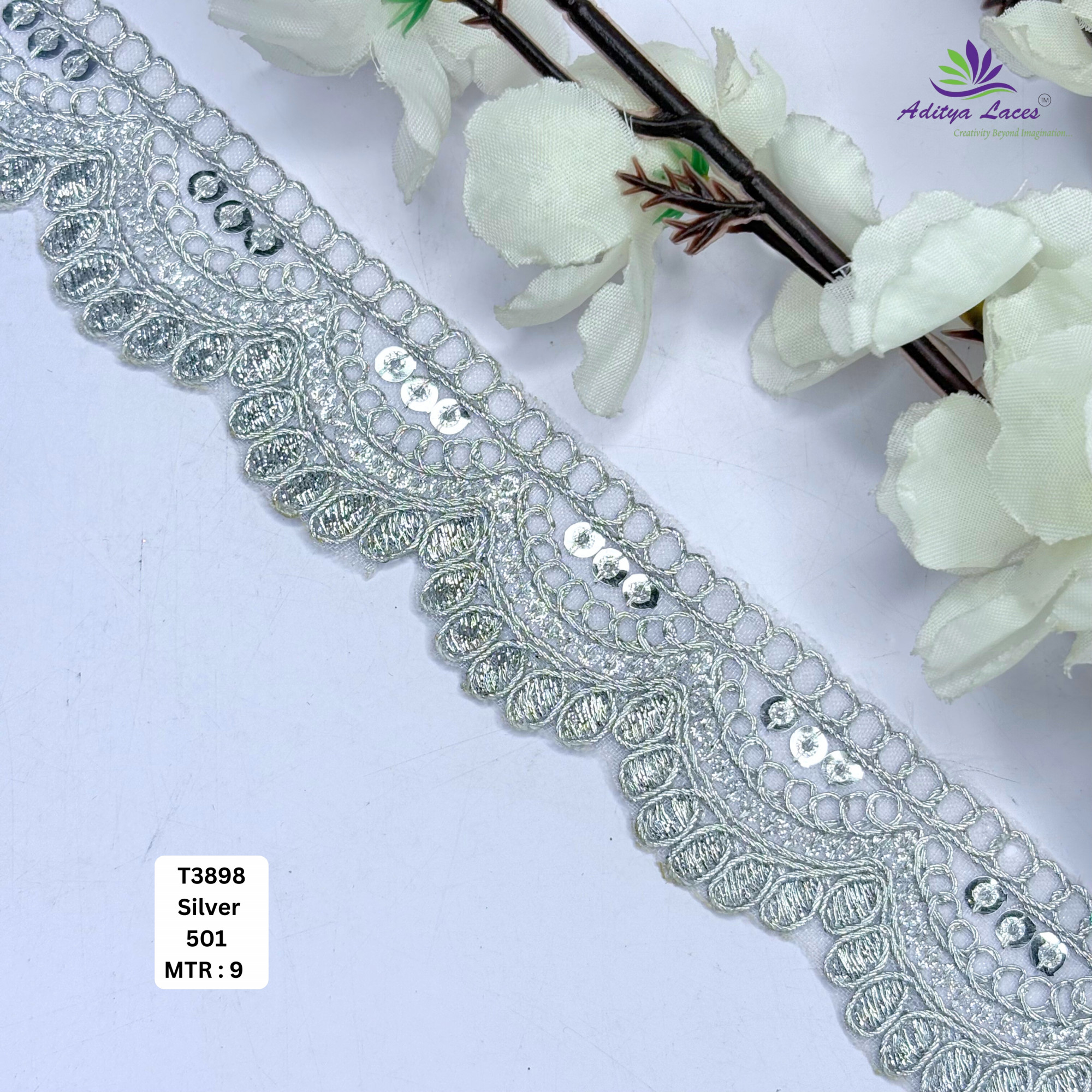Elegant Tissue Lace Border with Sequins Work for Saree Bridal Wear