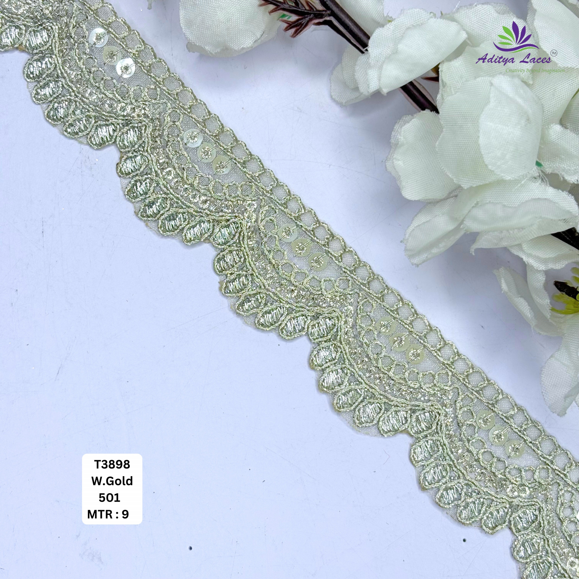 Elegant Tissue Lace Border with Sequins Work for Saree Bridal Wear