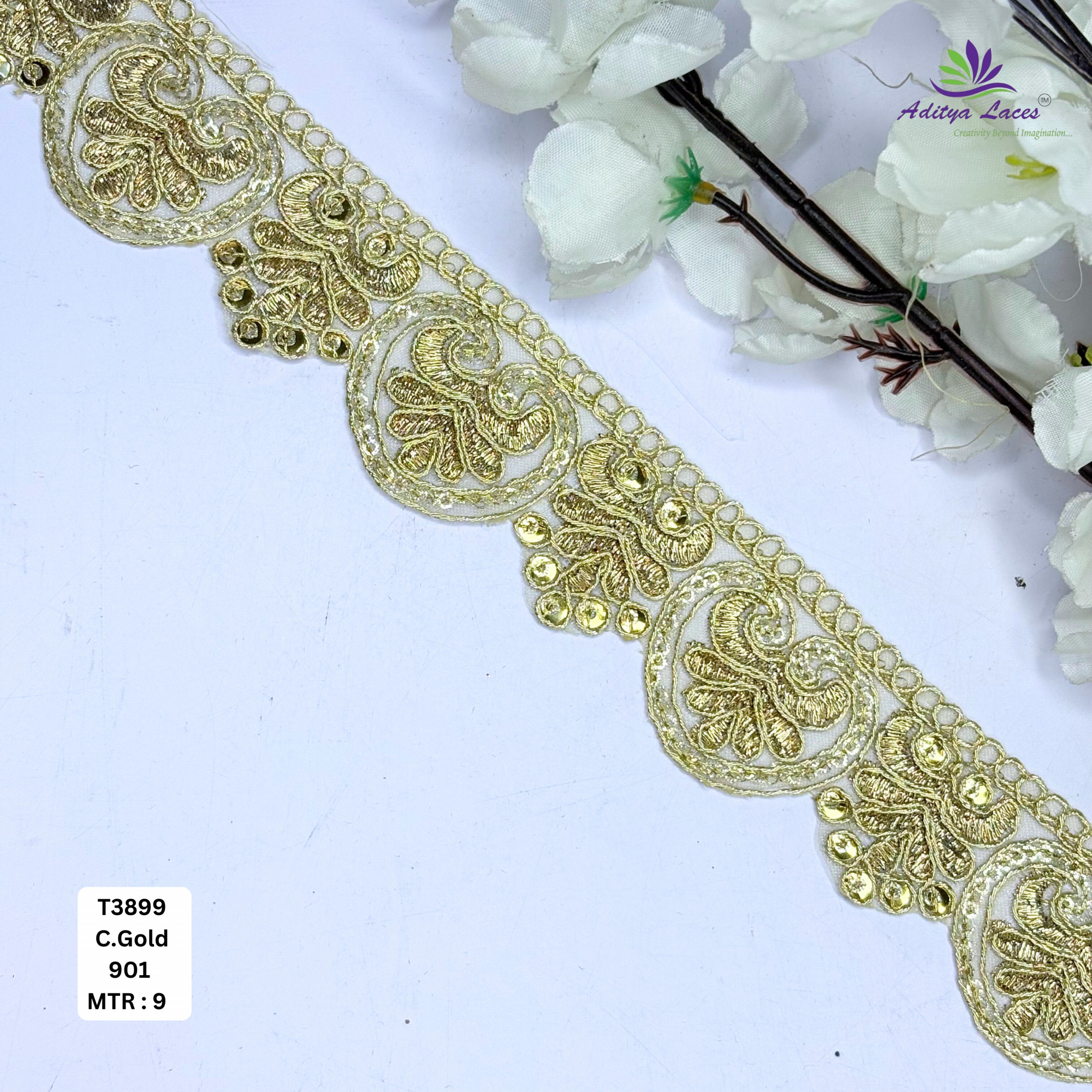 Elegant Tissue Lace Border with Sequins Work for Saree Bridal Wear