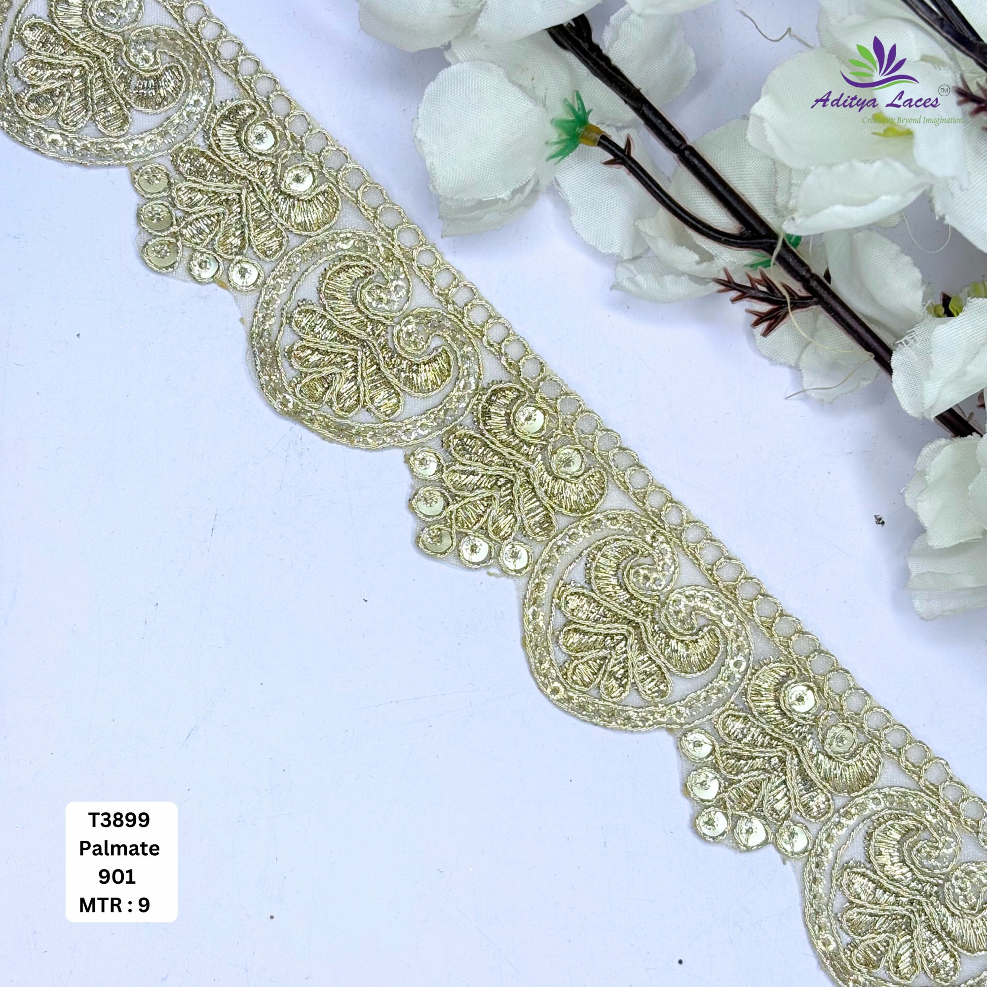 Elegant Tissue Lace Border with Sequins Work for Saree Bridal Wear