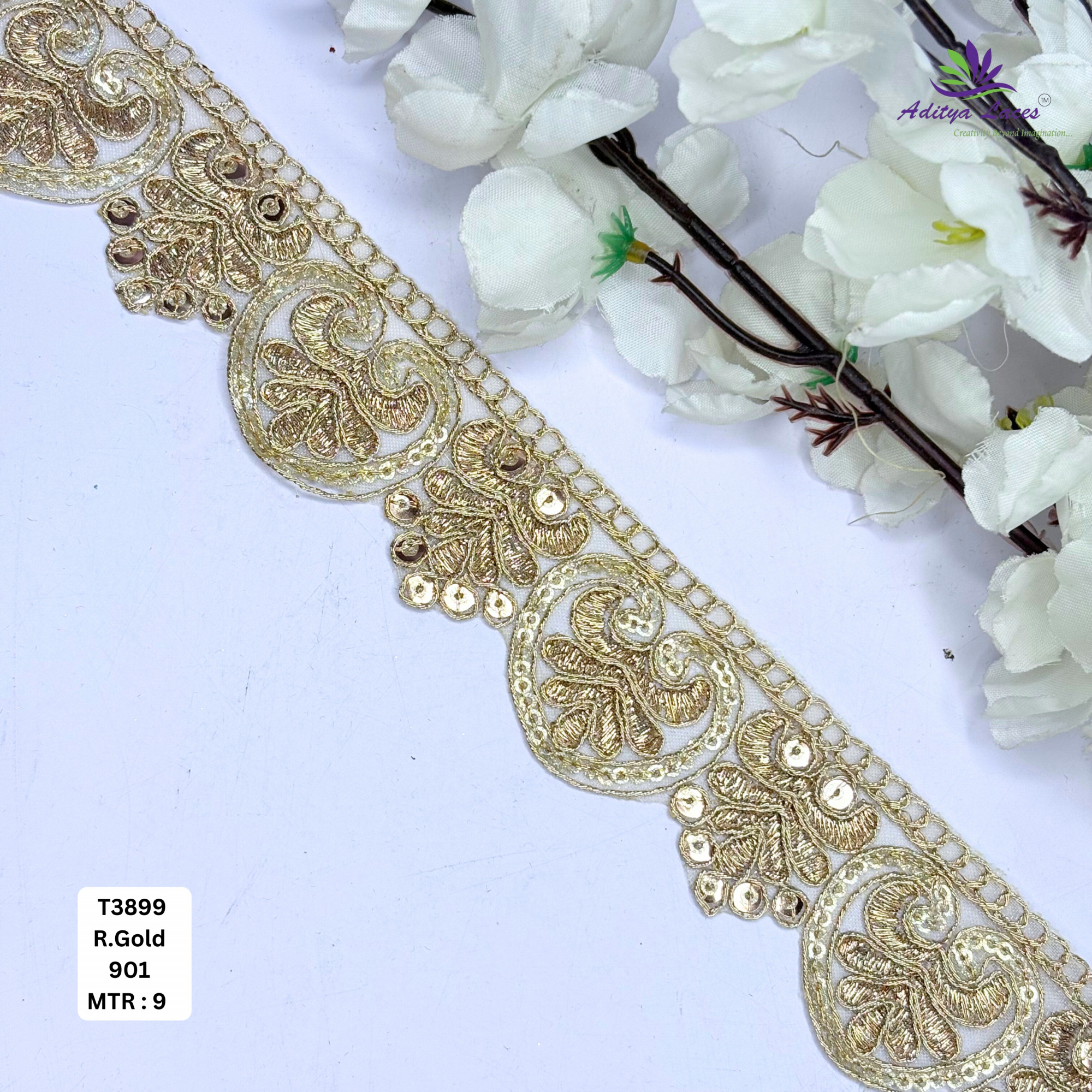 Elegant Tissue Lace Border with Sequins Work for Saree Bridal Wear