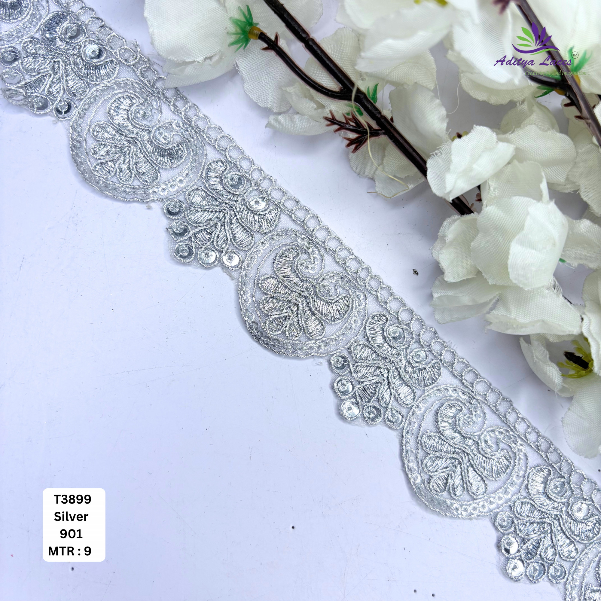 Elegant Tissue Lace Border with Sequins Work for Saree Bridal Wear