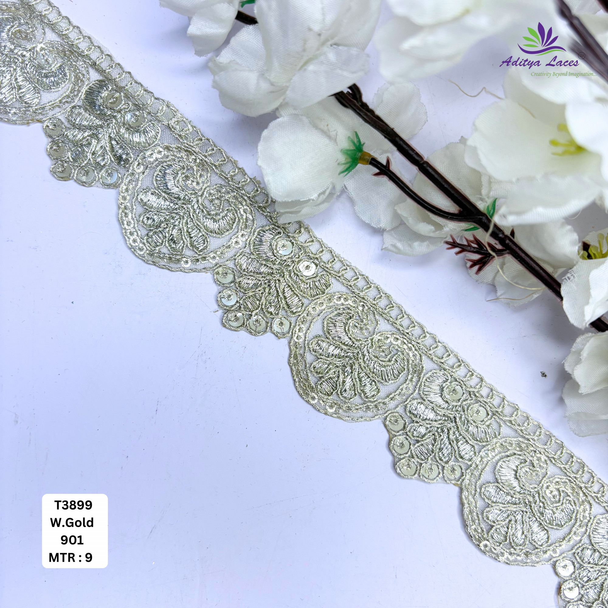 Elegant Tissue Lace Border with Sequins Work for Saree Bridal Wear