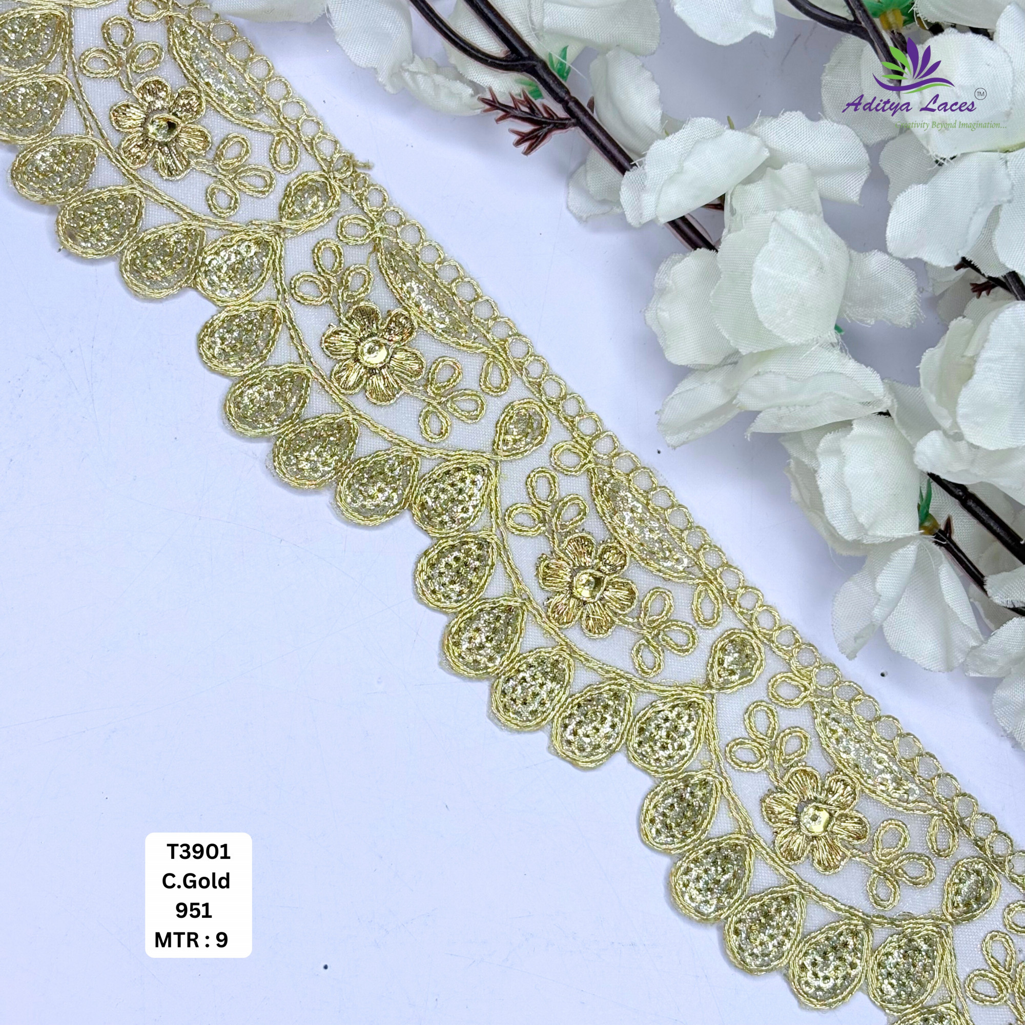 Fancy Tissue Lace Border with Sequins Work for Saree Bridal Wear