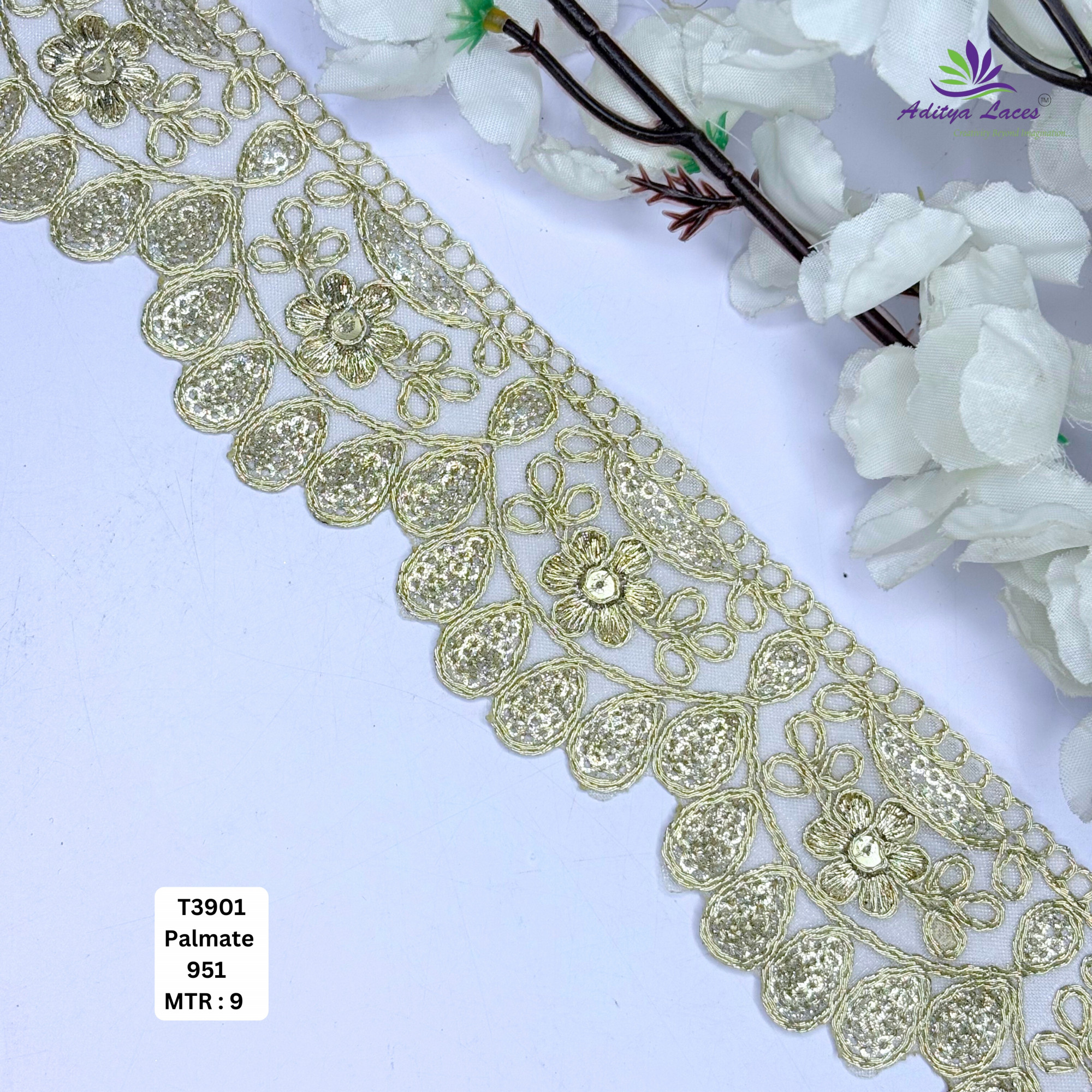 Fancy Tissue Lace Border with Sequins Work for Saree Bridal Wear