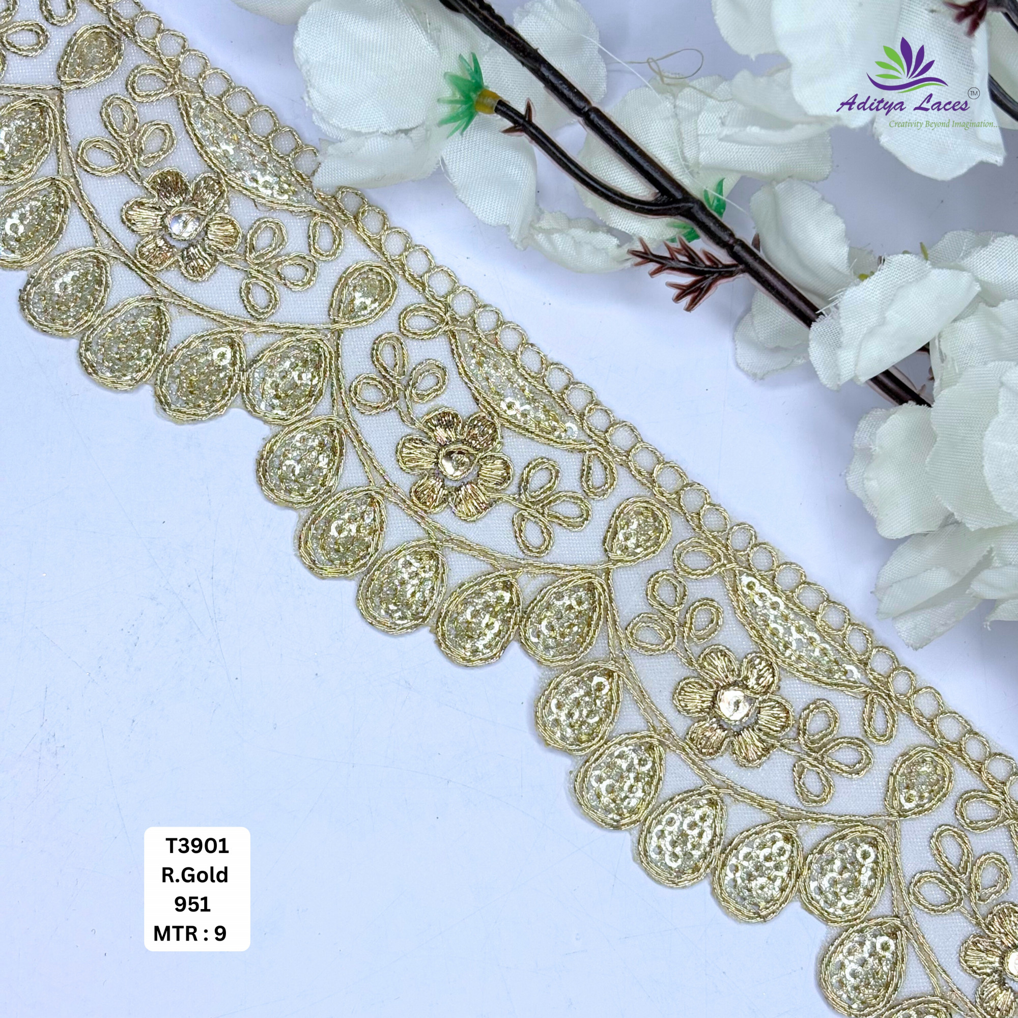 Fancy Tissue Lace Border with Sequins Work for Saree Bridal Wear