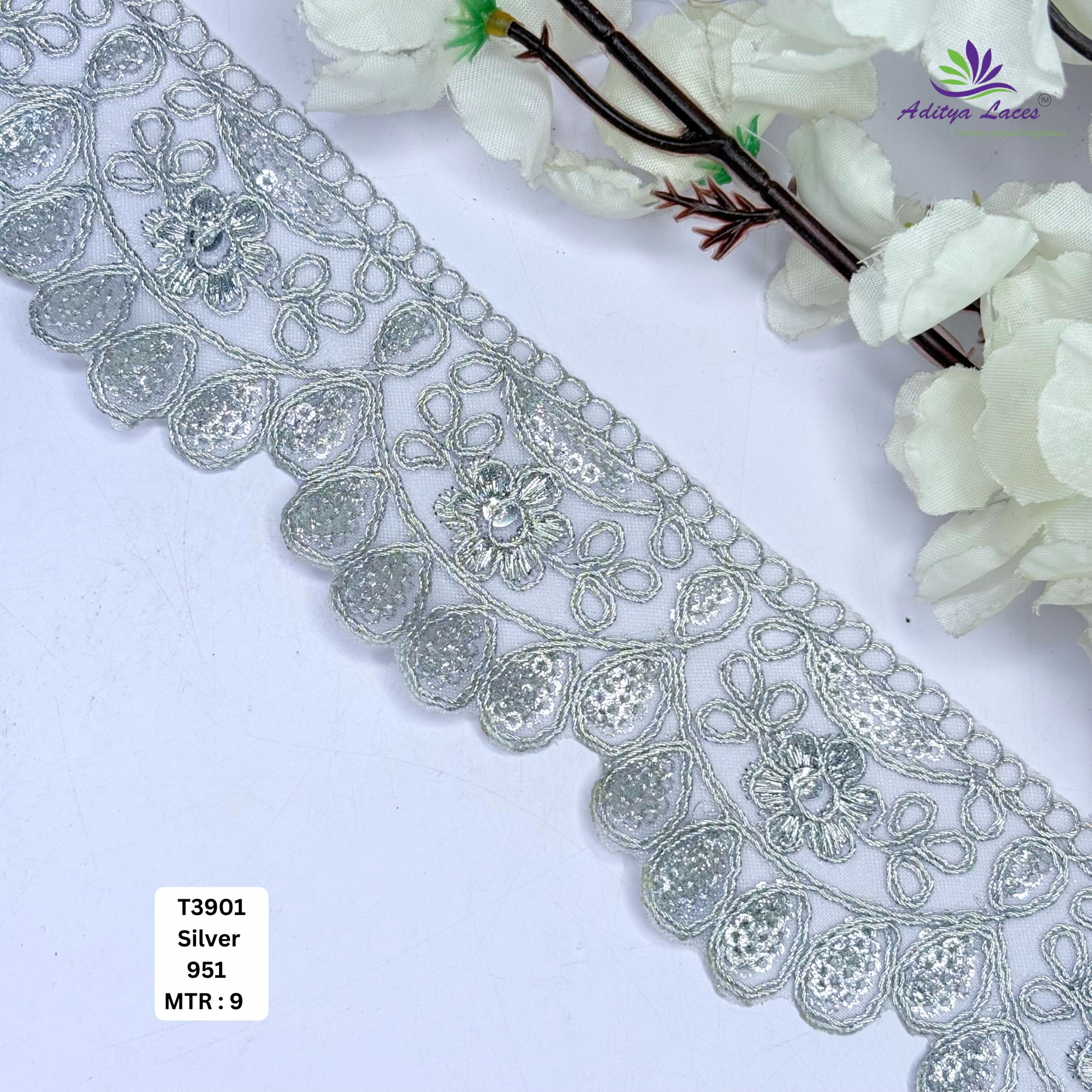 Fancy Tissue Lace Border with Sequins Work for Saree Bridal Wear