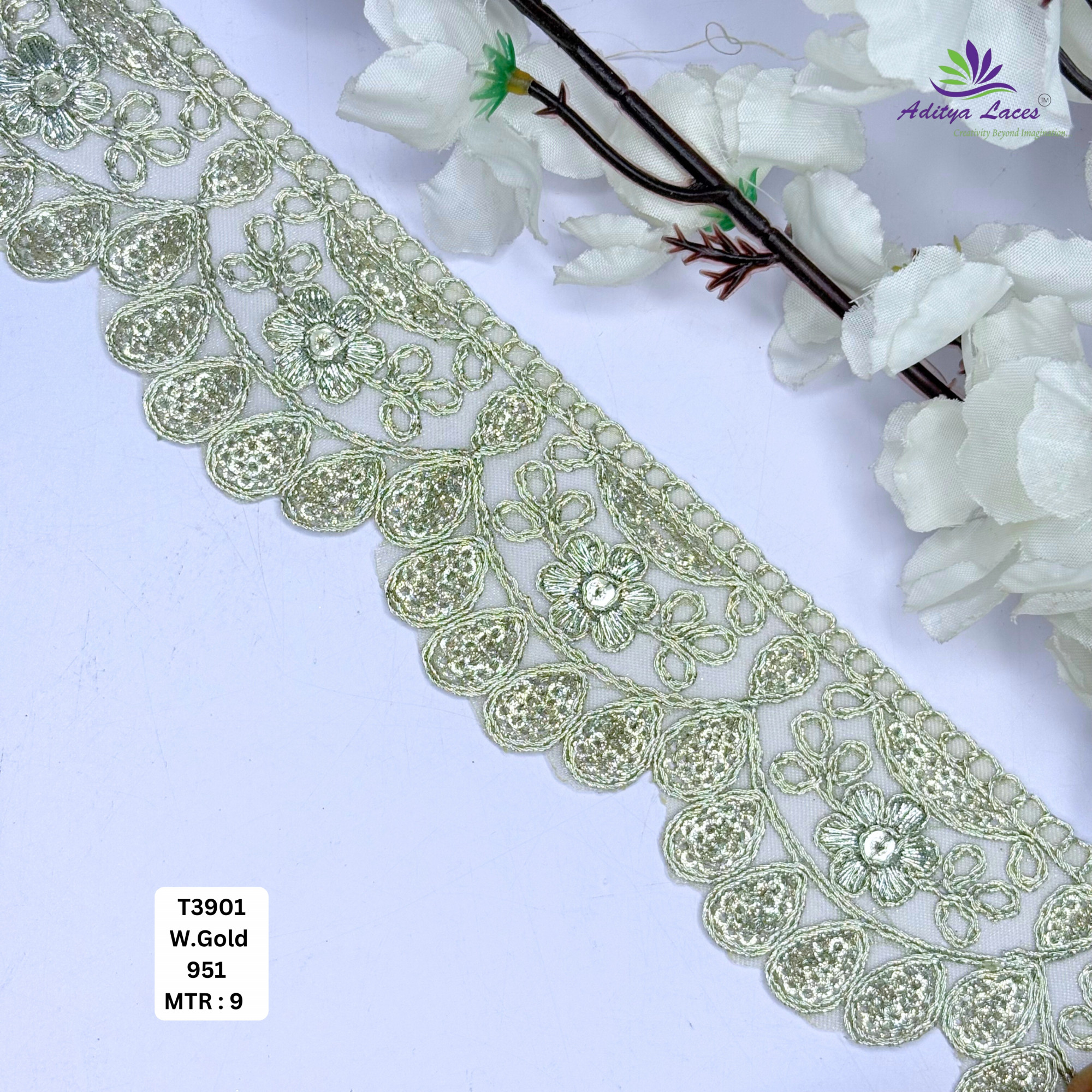 Fancy Tissue Lace Border with Sequins Work for Saree Bridal Wear