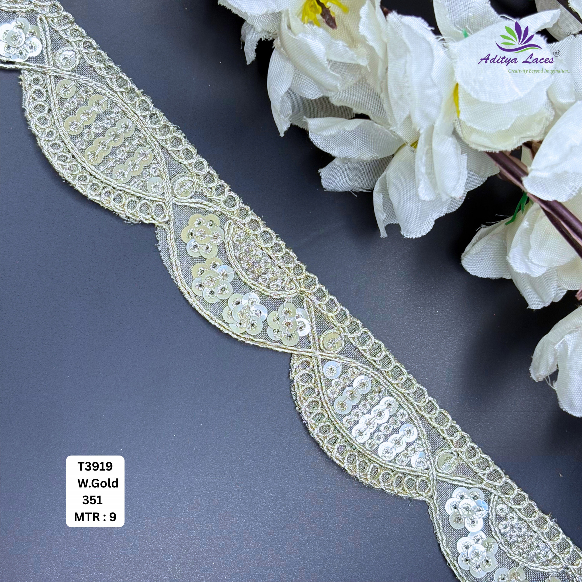 Royal Tissue Lace Border with Sequins Work for Saree Bridal Wear