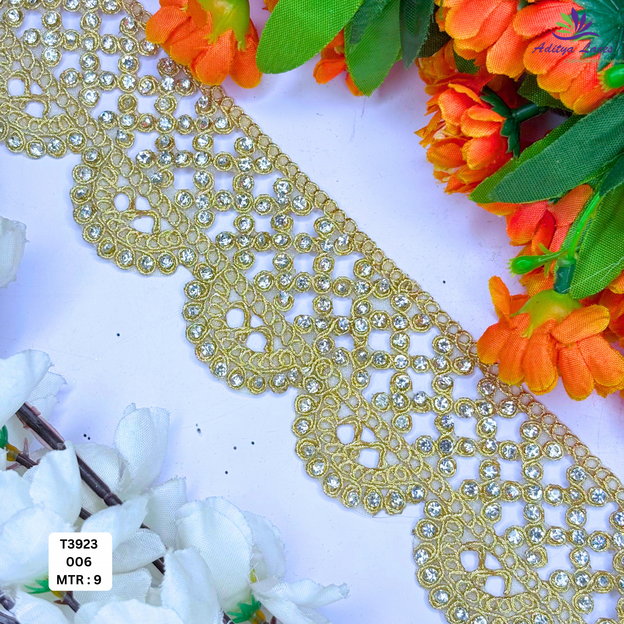Premium Gold Tissue Handwork Lace Trim Designer Saree Border Bridal Decorative Lace for Ethnic Fashion Wholesale Supplier