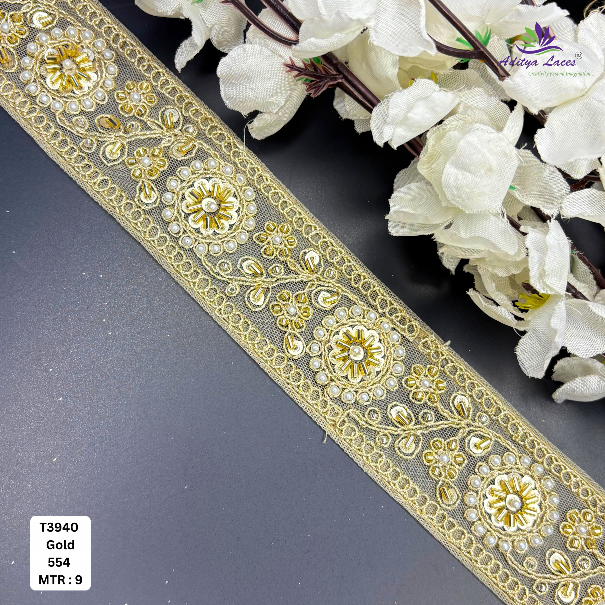 Traditional Ethnic Beads Lace Border for Saree Blouse