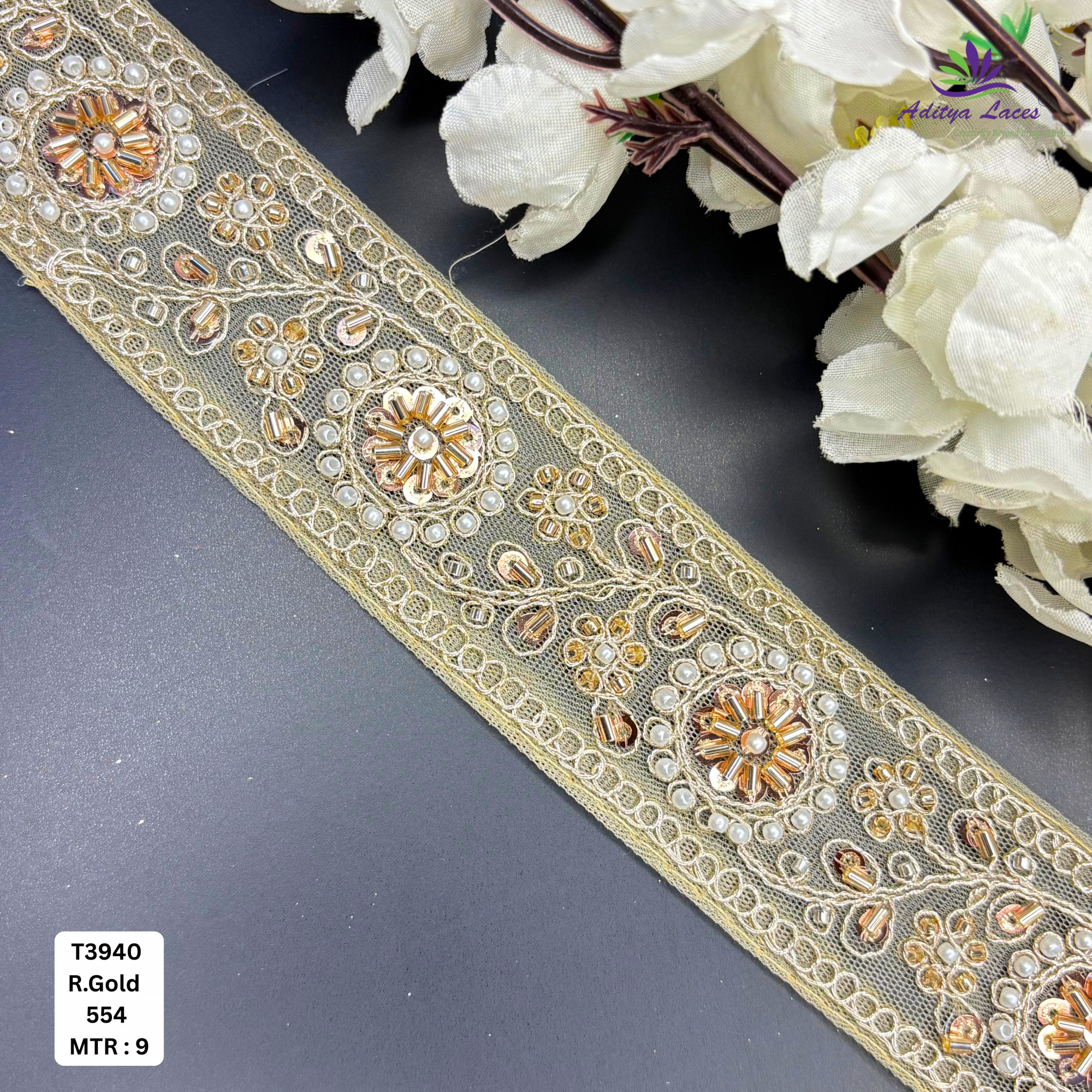 Traditional Ethnic Beads Lace Border for Saree Blouse