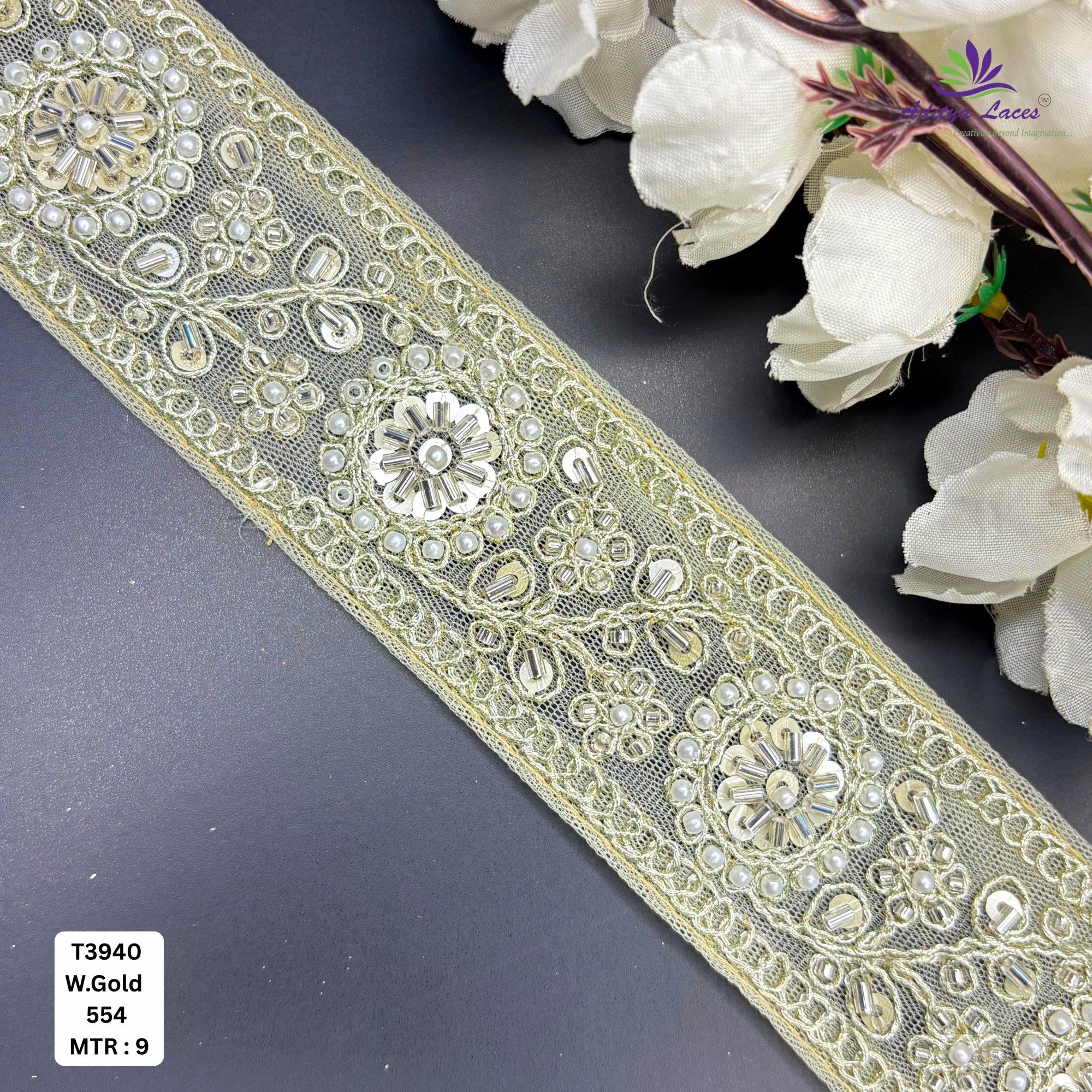 Traditional Ethnic Beads Lace Border for Saree Blouse