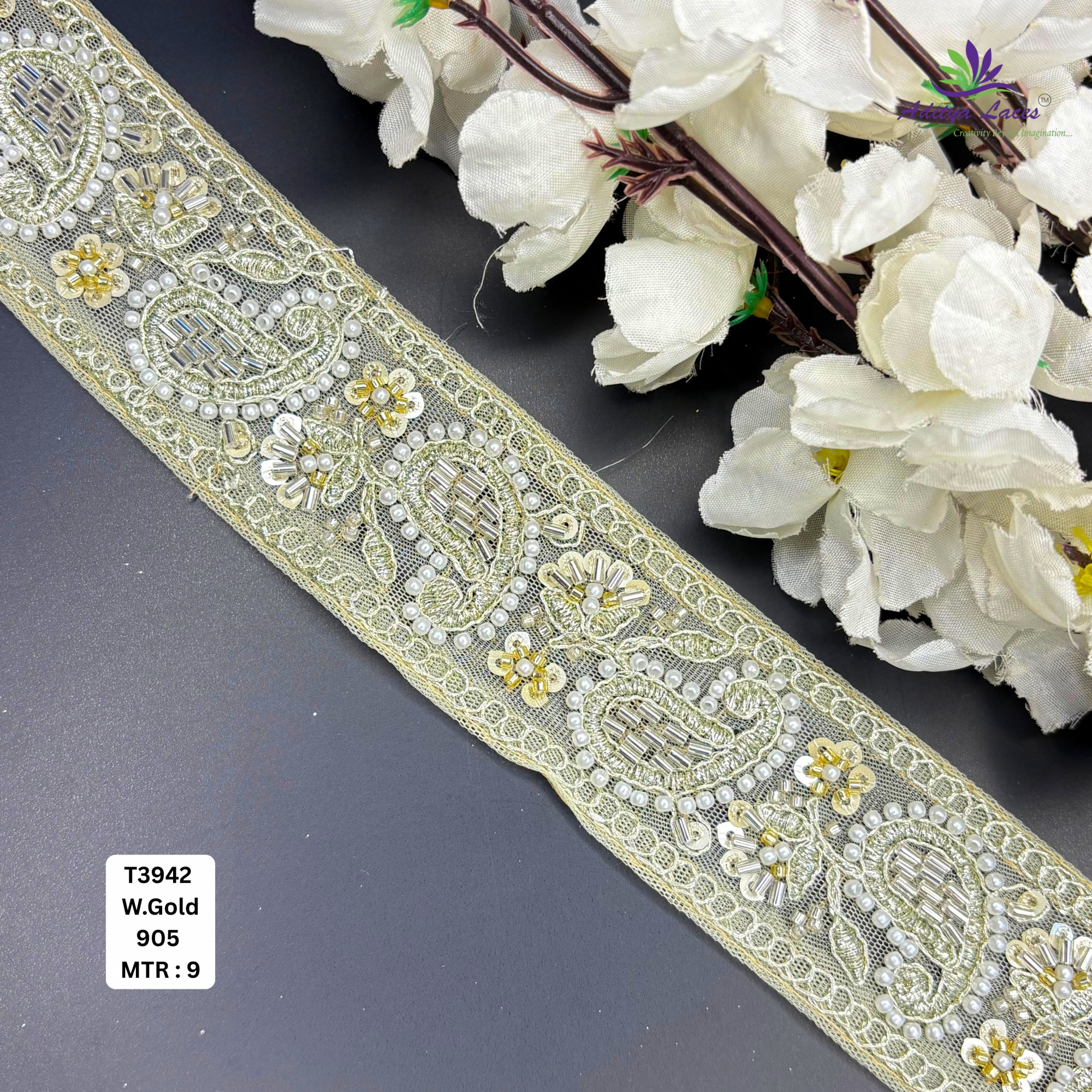 Luxury Decorative Pearl Lace Trim for Designer Outfits