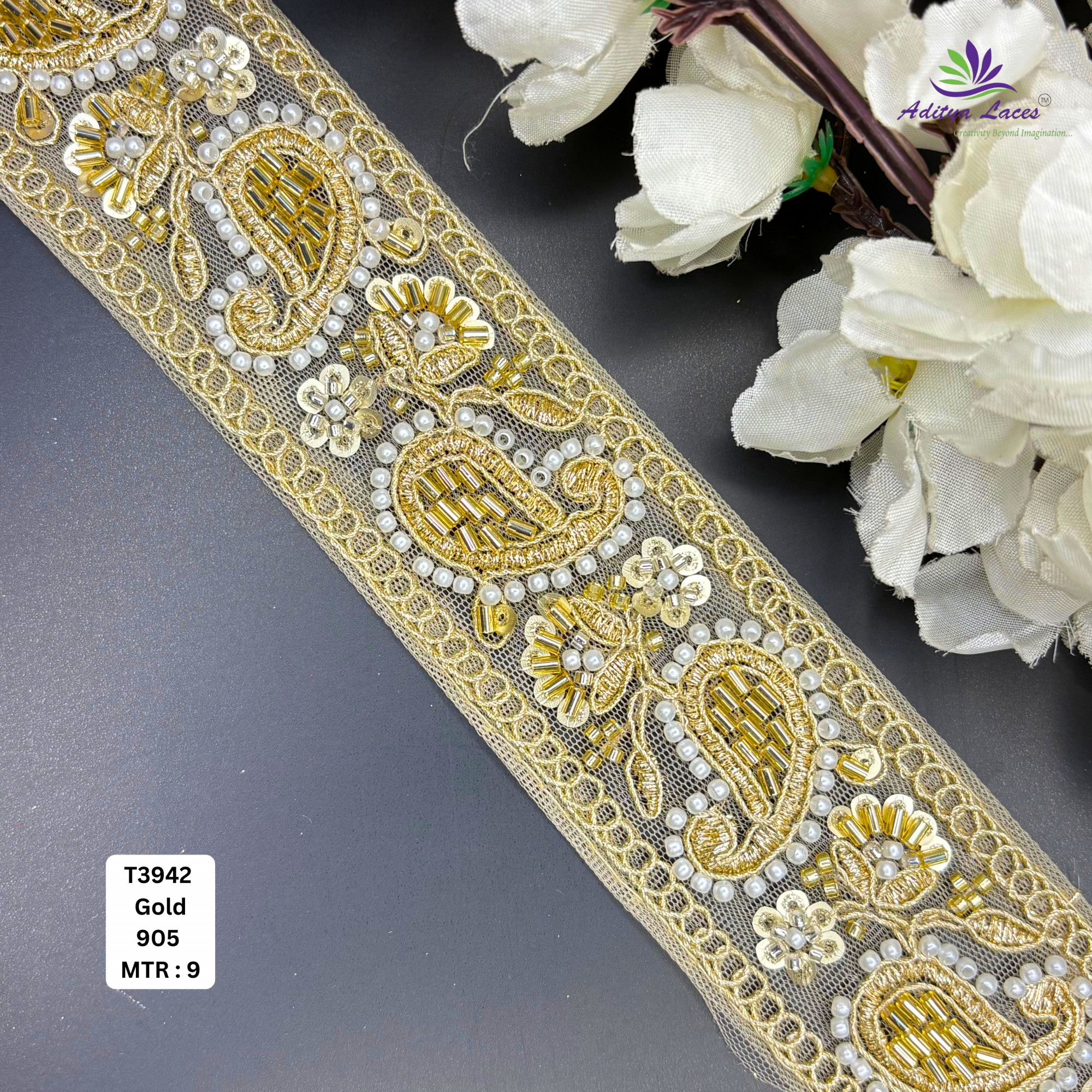 Luxury Decorative Pearl Lace Trim for Designer Outfits