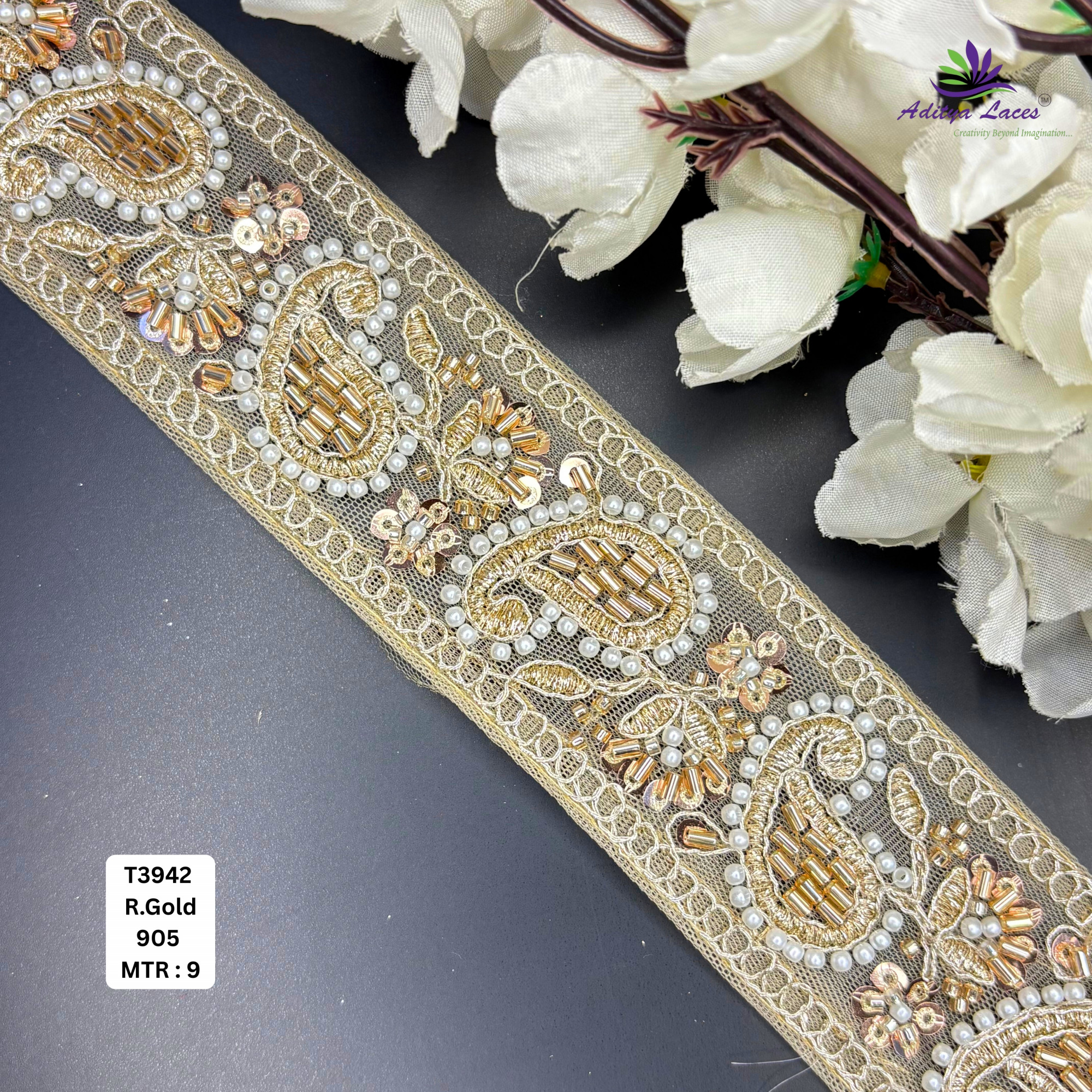 Luxury Decorative Pearl Lace Trim for Designer Outfits