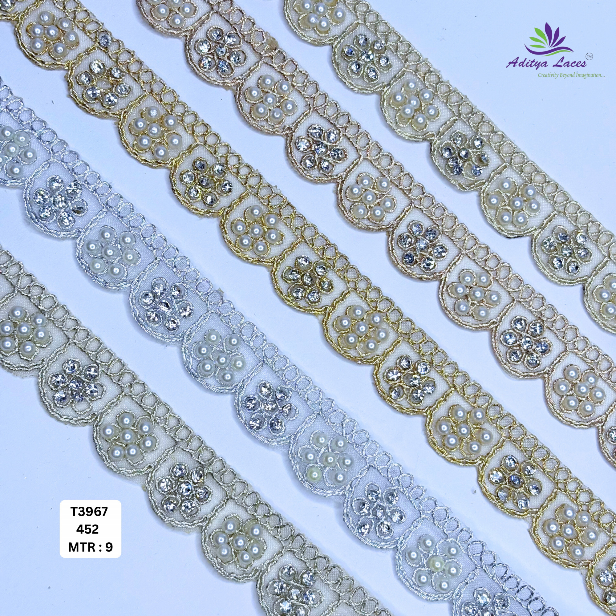 Premium Scalloped Tissue Handwork Lace Trim Designer Saree Border Bridal Beads Lace for Ethnic Fashion Wholesale Supplier