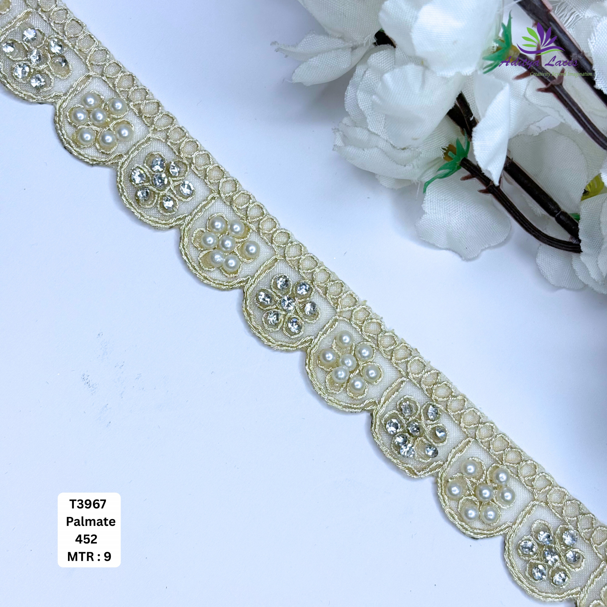 Premium Scalloped Tissue Handwork Lace Trim Designer Saree Border Bridal Beads Lace for Ethnic Fashion Wholesale Supplier