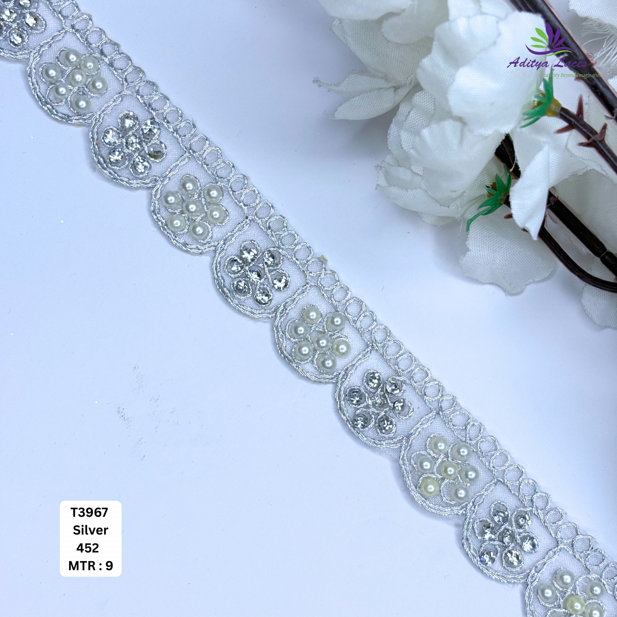 Premium Scalloped Tissue Handwork Lace Trim Designer Saree Border Bridal Beads Lace for Ethnic Fashion Wholesale Supplier