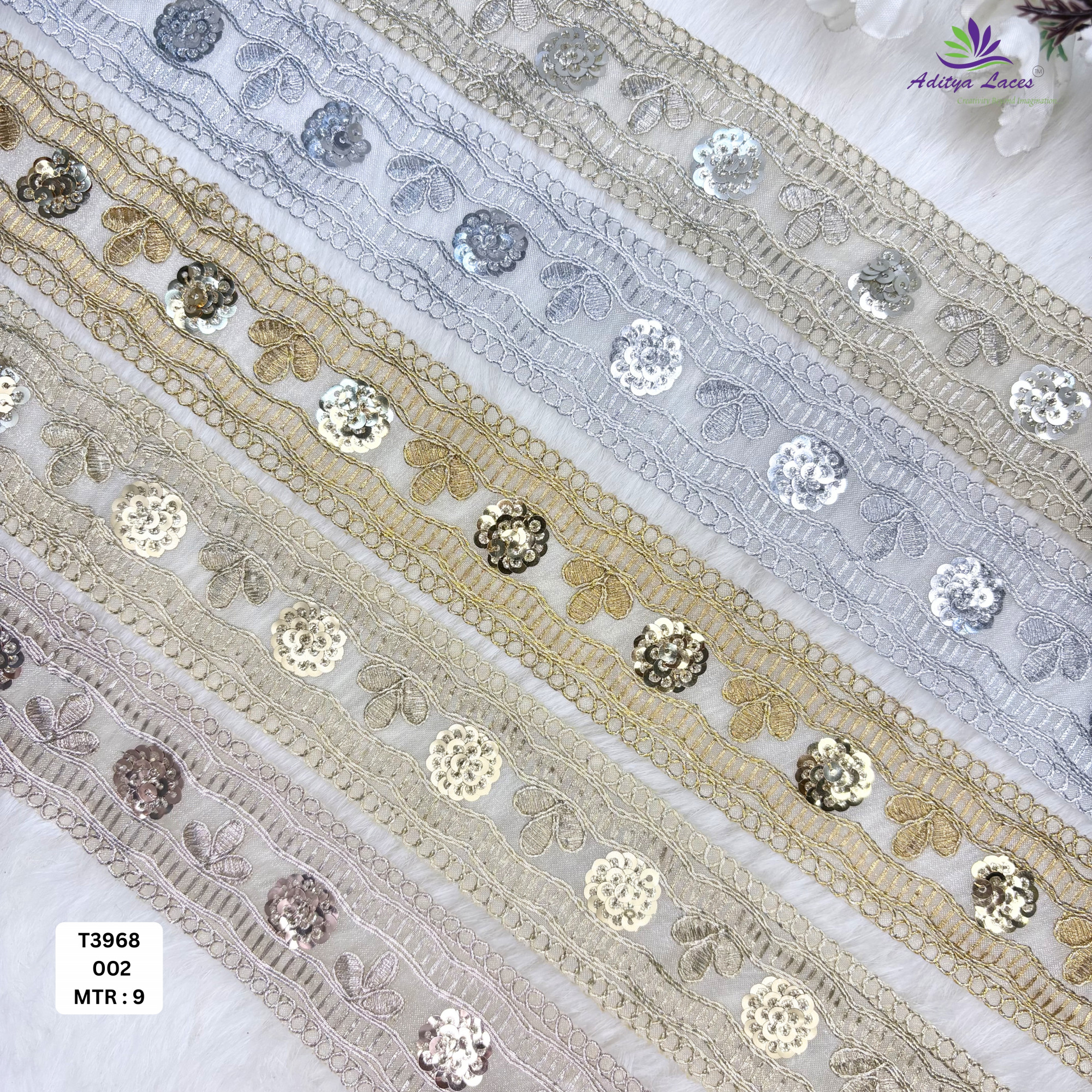 Bridal Tissue Lace Border with Sequins Work for Saree Bridal Wear