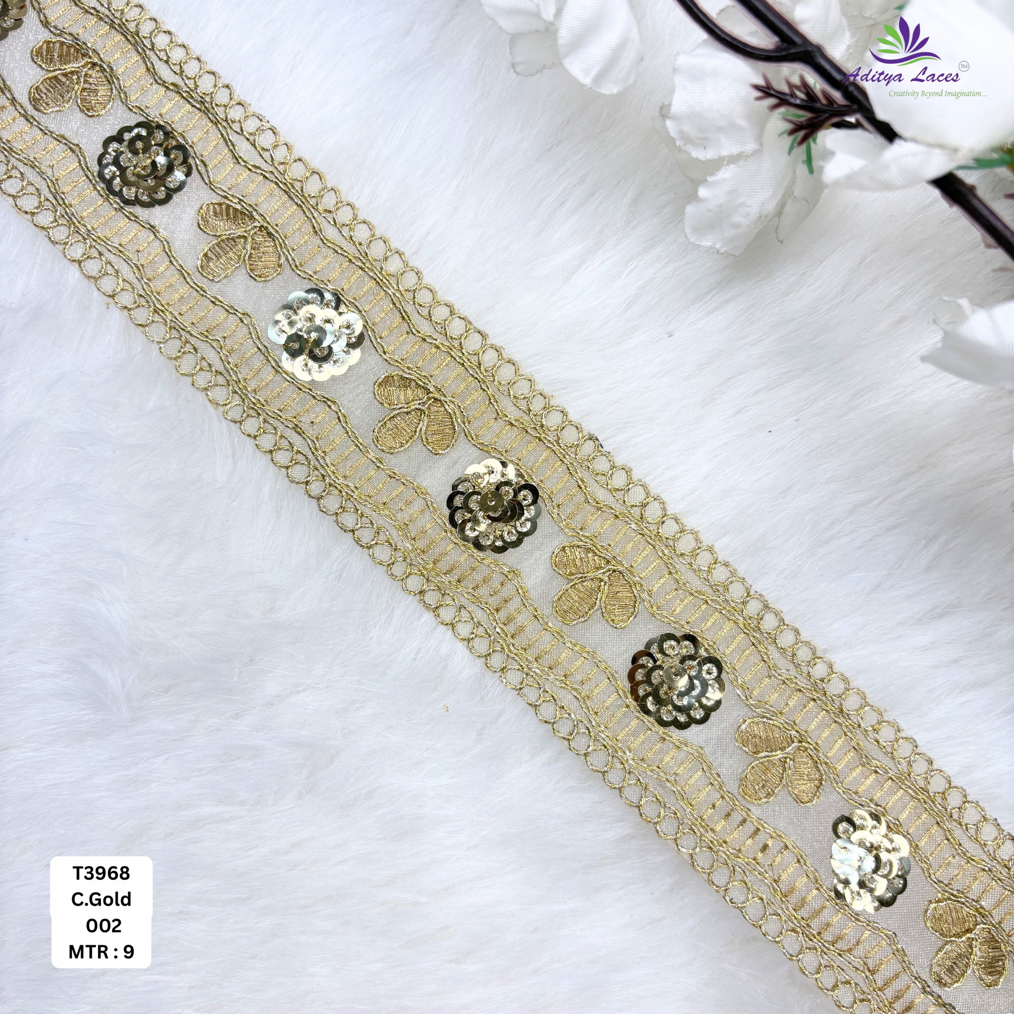 Bridal Tissue Lace Border with Sequins Work for Saree Bridal Wear