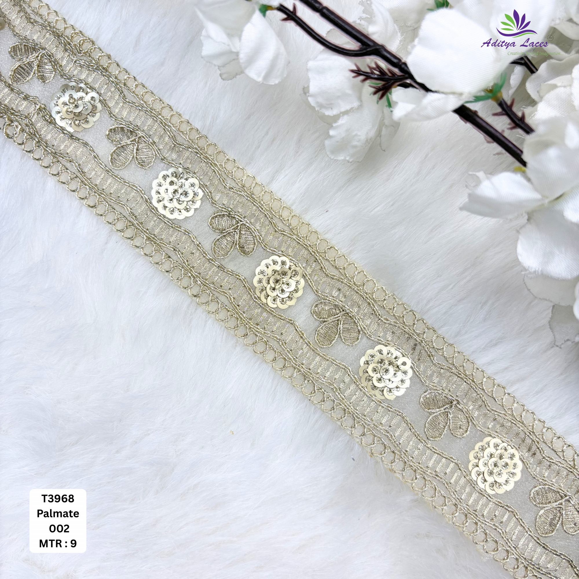 Bridal Tissue Lace Border with Sequins Work for Saree Bridal Wear