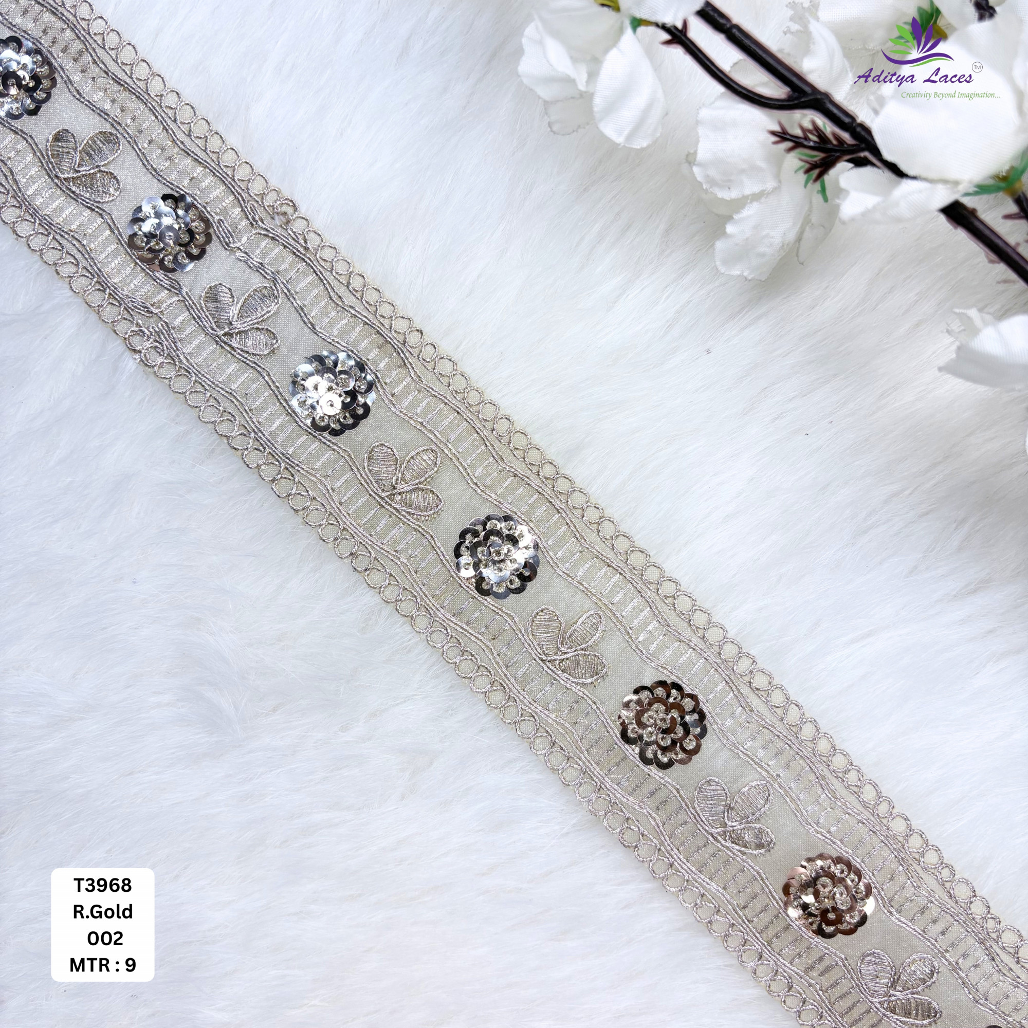 Bridal Tissue Lace Border with Sequins Work for Saree Bridal Wear