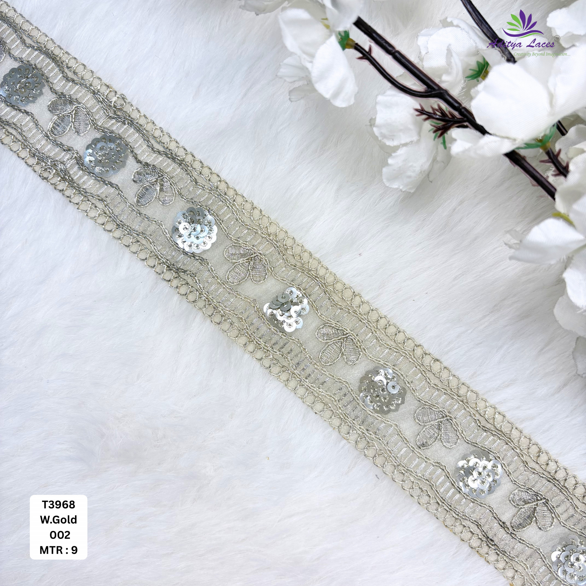 Bridal Tissue Lace Border with Sequins Work for Saree Bridal Wear