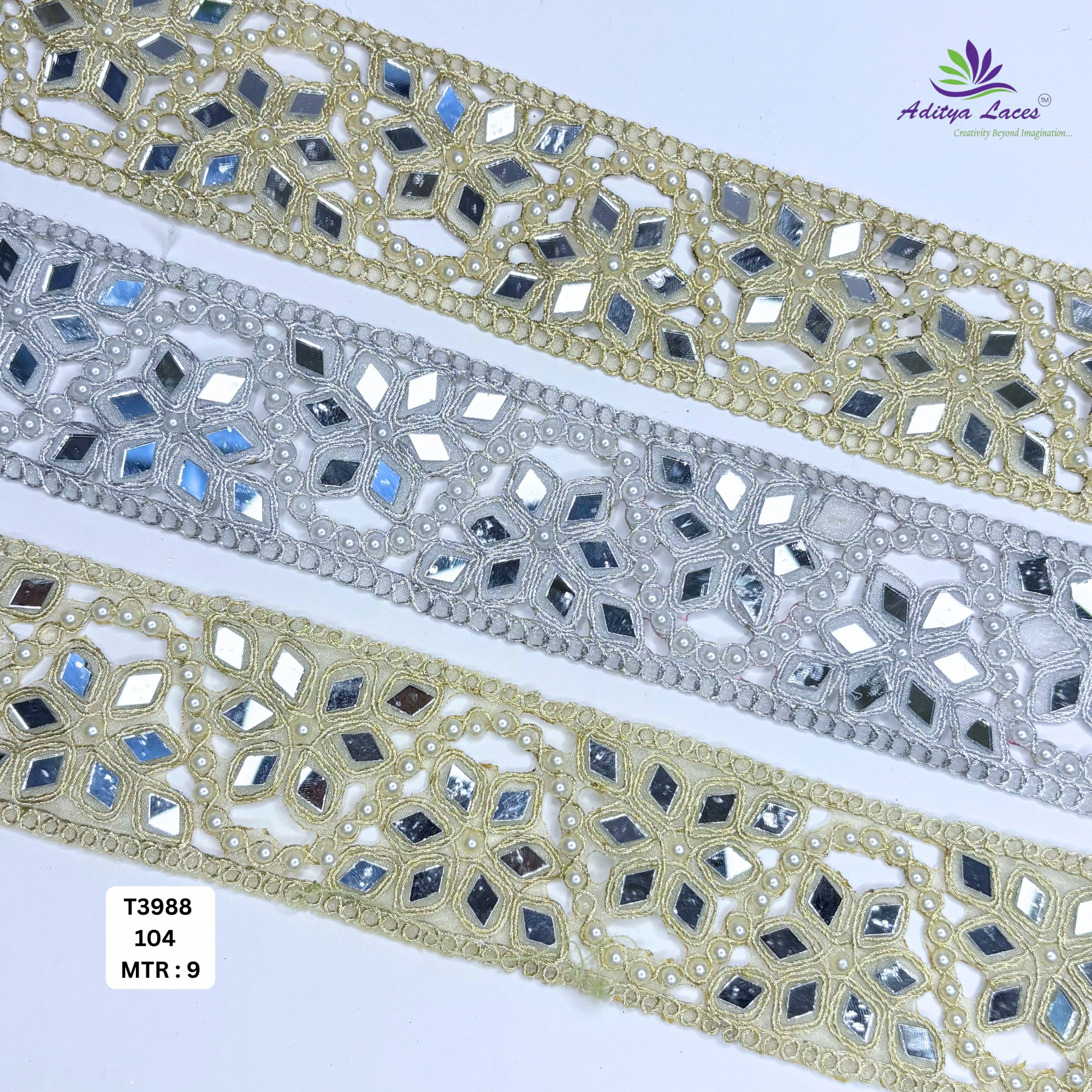 Premium Mirror Work Tissue Handwork Lace Trim Designer Saree Border Bridal Beads Lace for Ethnic Fashion Wholesale Supplier