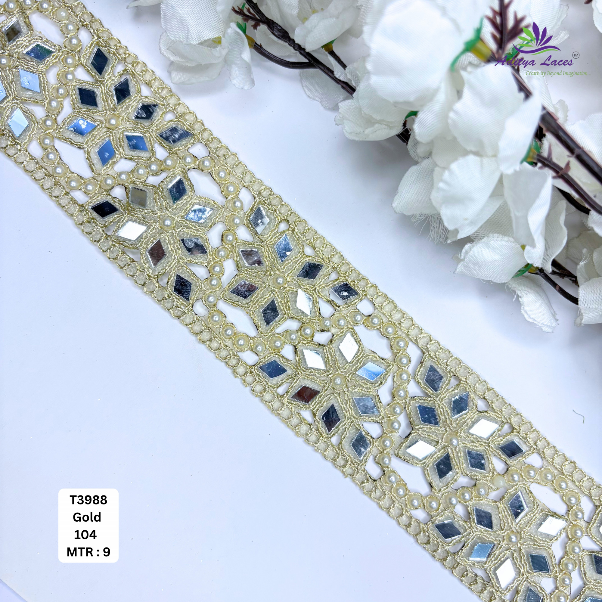 Premium Mirror Work Tissue Handwork Lace Trim Designer Saree Border Bridal Beads Lace for Ethnic Fashion Wholesale Supplier