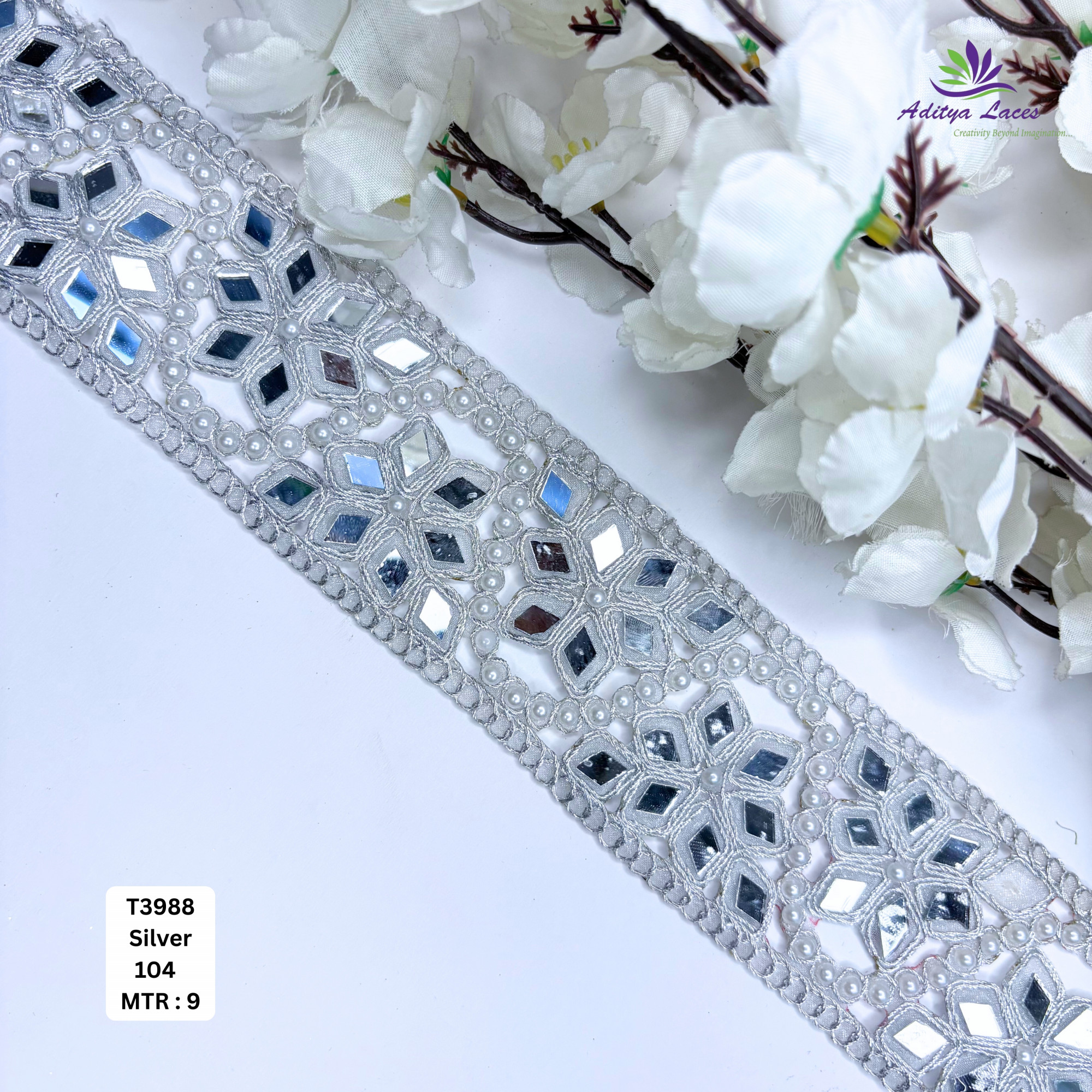 Premium Mirror Work Tissue Handwork Lace Trim Designer Saree Border Bridal Beads Lace for Ethnic Fashion Wholesale Supplier