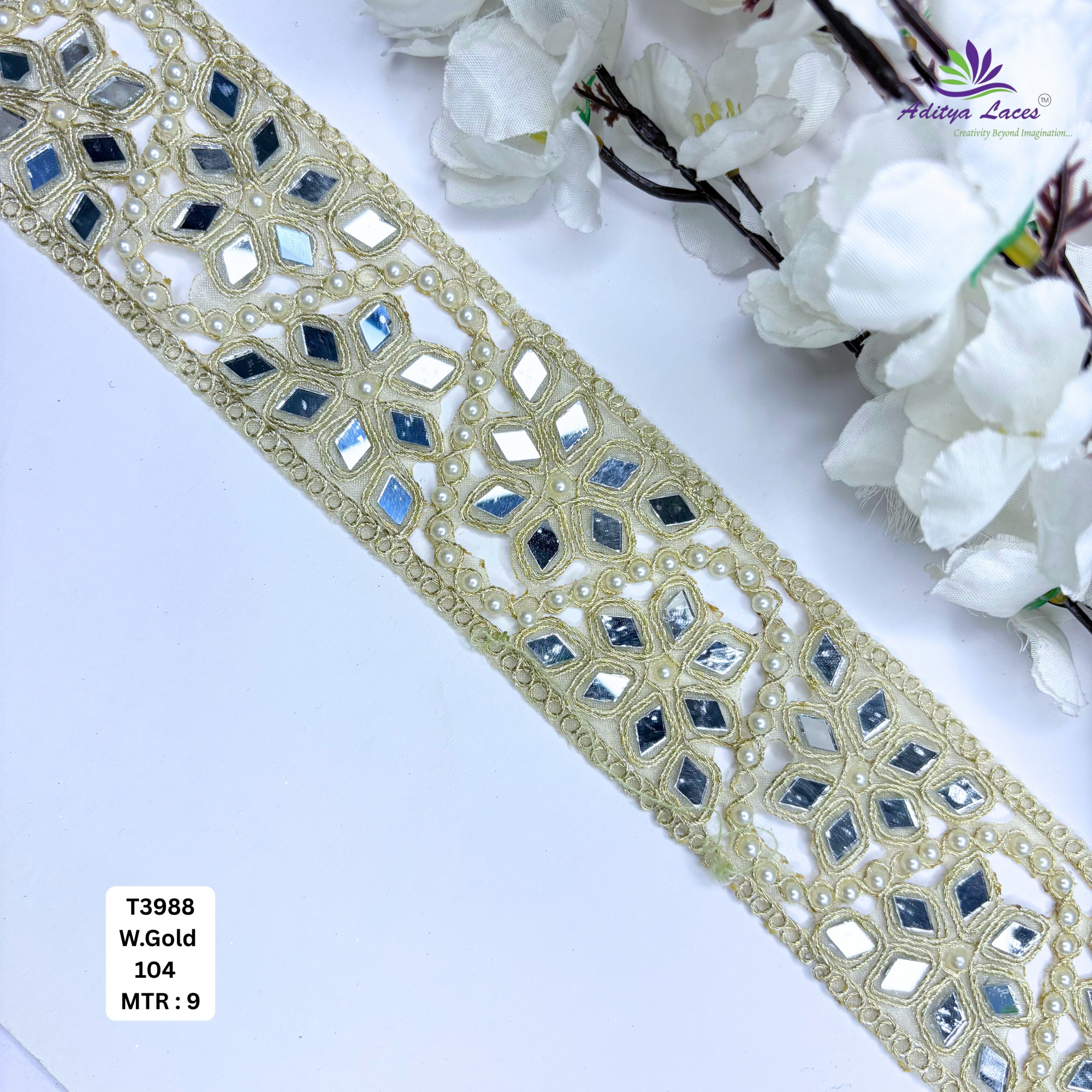 Premium Mirror Work Tissue Handwork Lace Trim Designer Saree Border Bridal Beads Lace for Ethnic Fashion Wholesale Supplier