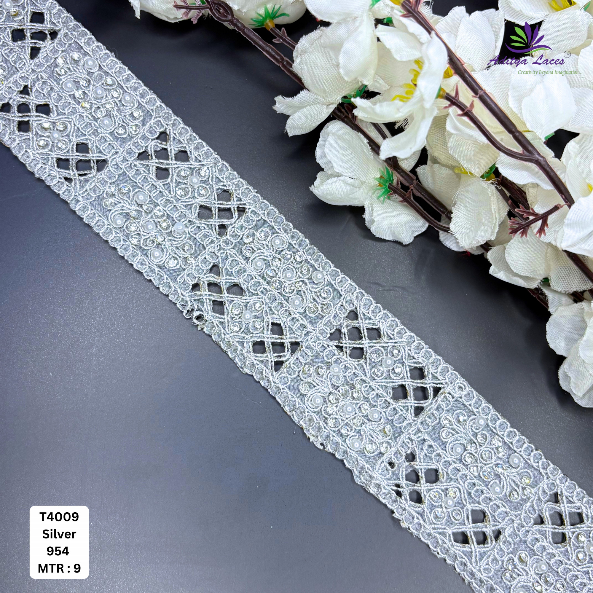 Pearl Silver Embroidery Lace Trim for Saree Garments
