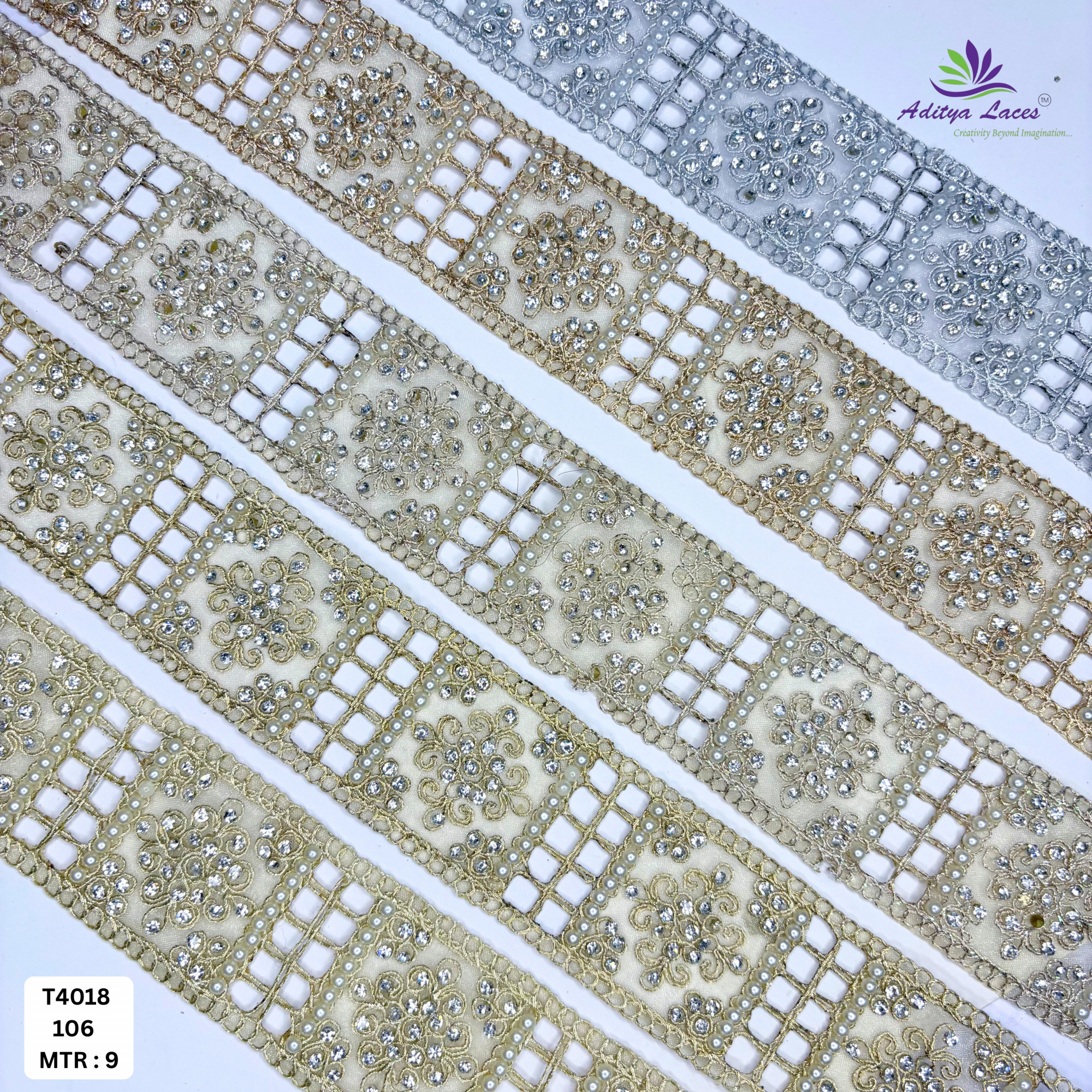 Premium White Tissue Handwork Lace Trim Designer Saree Border Pearl Beads Lace for Bridal Ethnic Fashion Wholesale Supplier