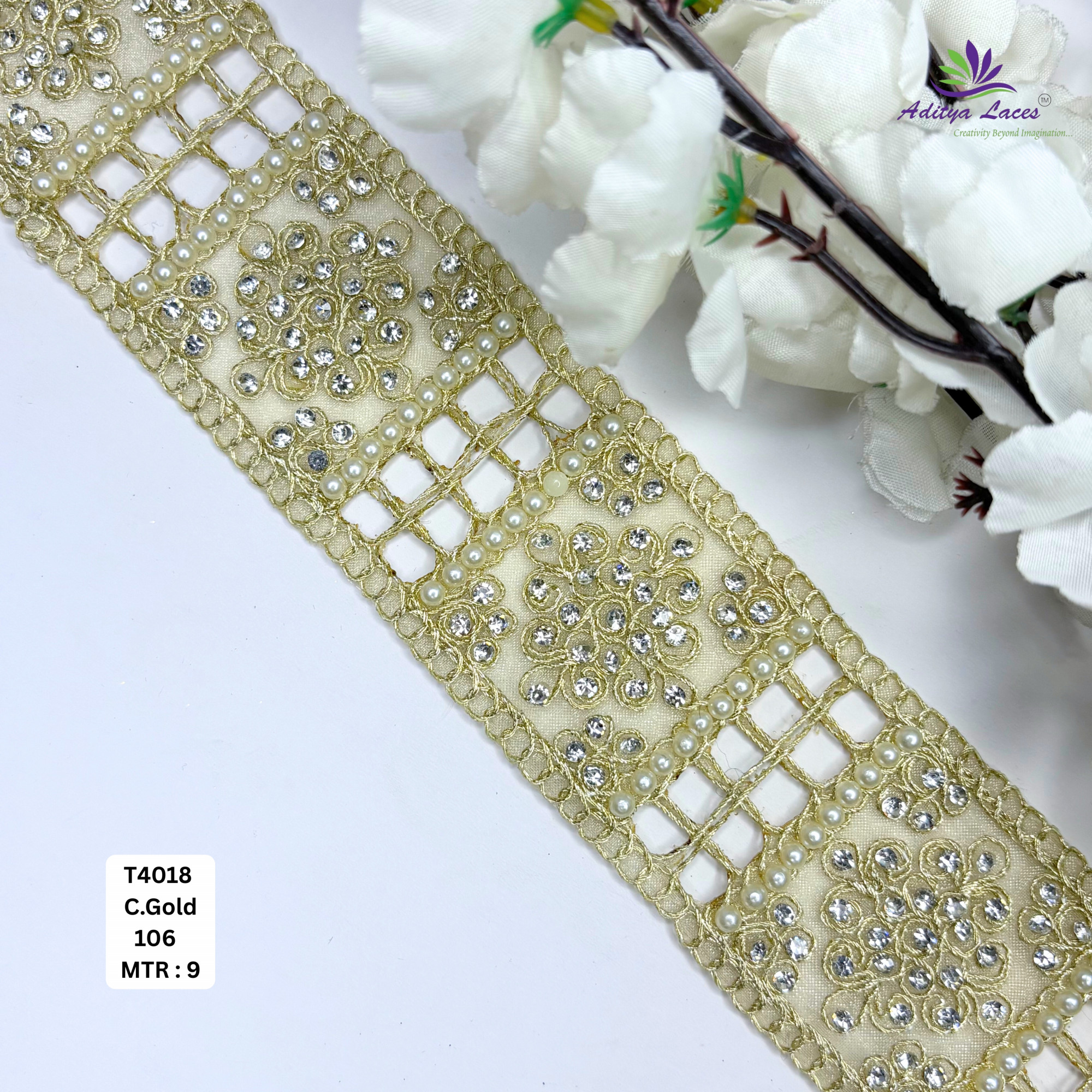 Premium White Tissue Handwork Lace Trim Designer Saree Border Pearl Beads Lace for Bridal Ethnic Fashion Wholesale Supplier