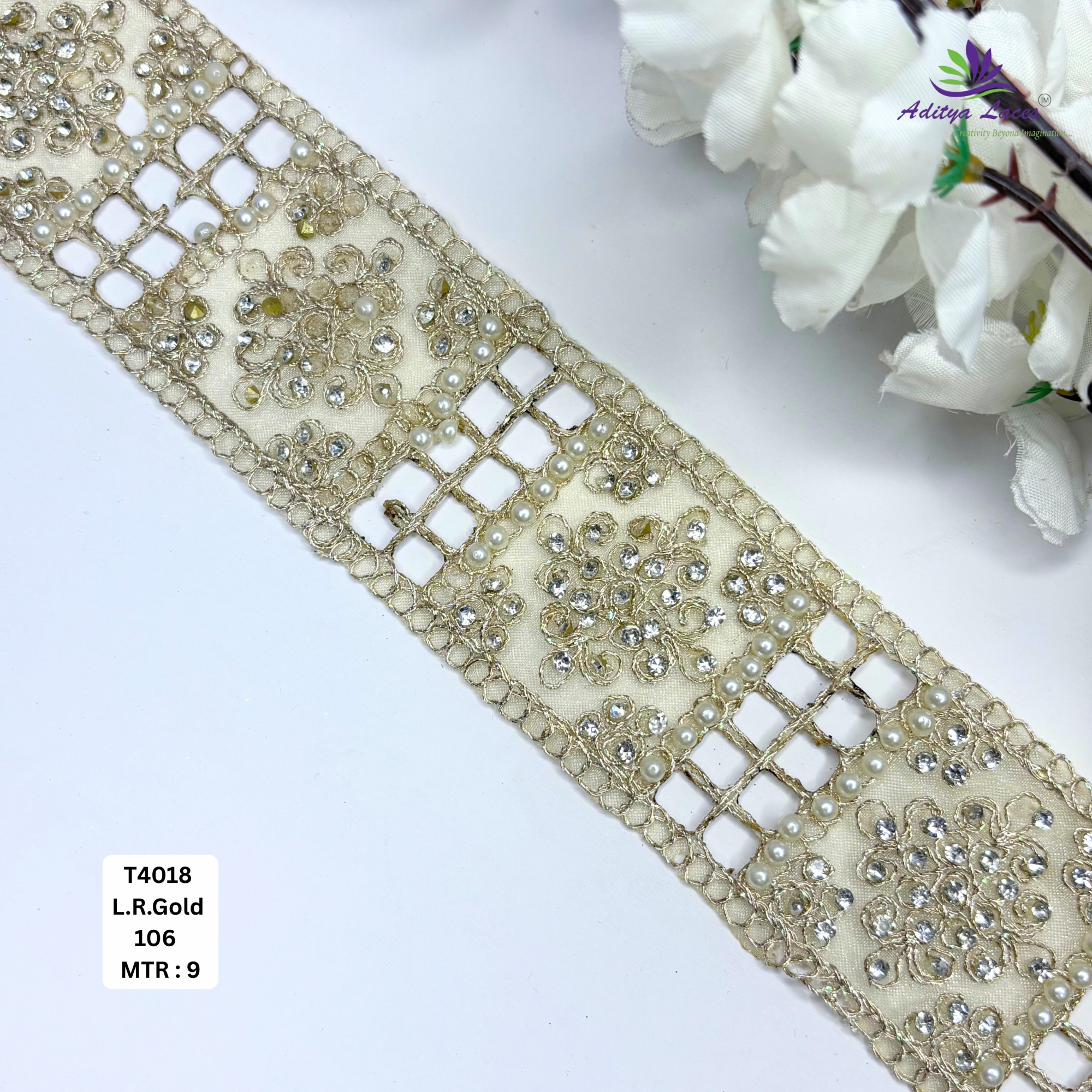 Premium White Tissue Handwork Lace Trim Designer Saree Border Pearl Beads Lace for Bridal Ethnic Fashion Wholesale Supplier
