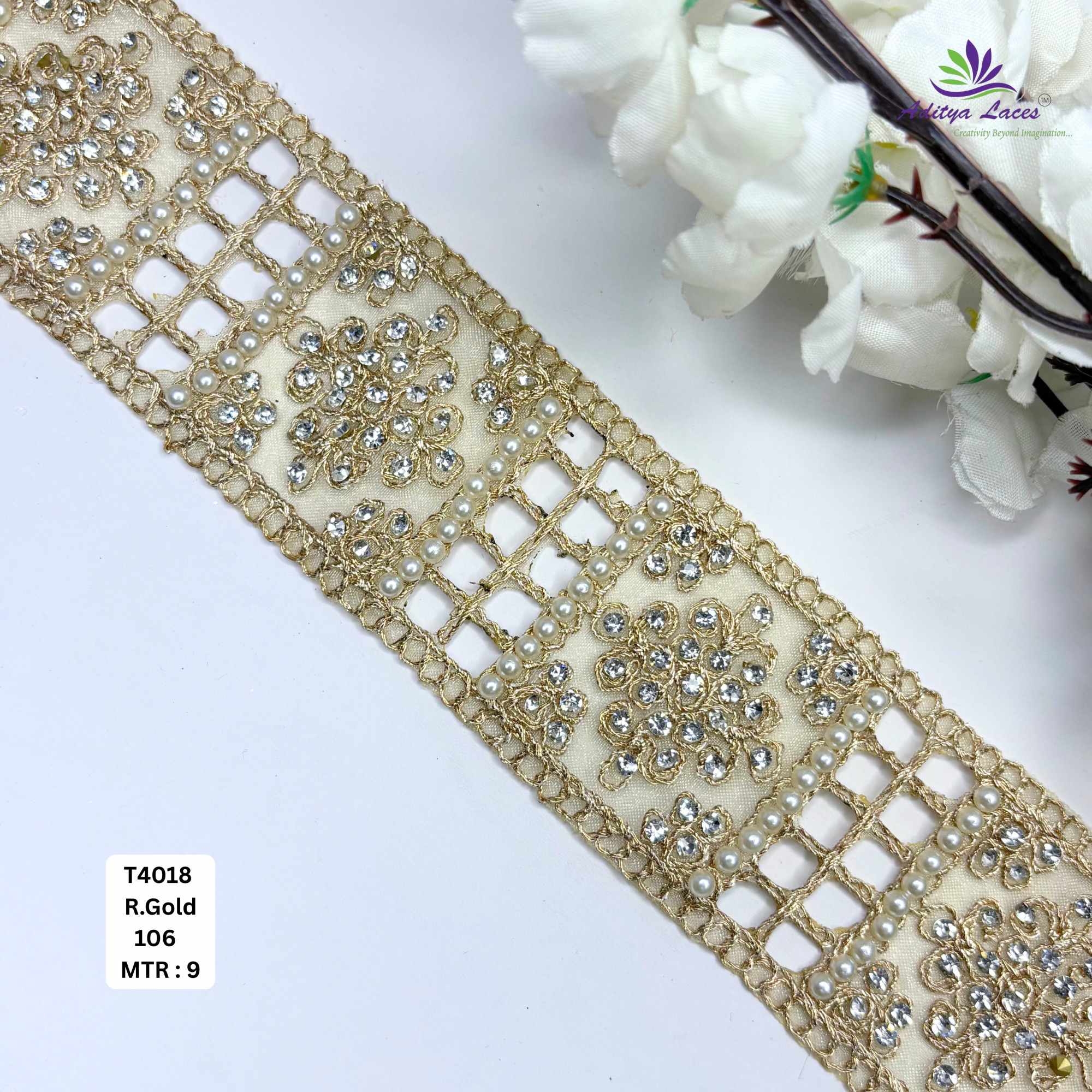 Premium White Tissue Handwork Lace Trim Designer Saree Border Pearl Beads Lace for Bridal Ethnic Fashion Wholesale Supplier