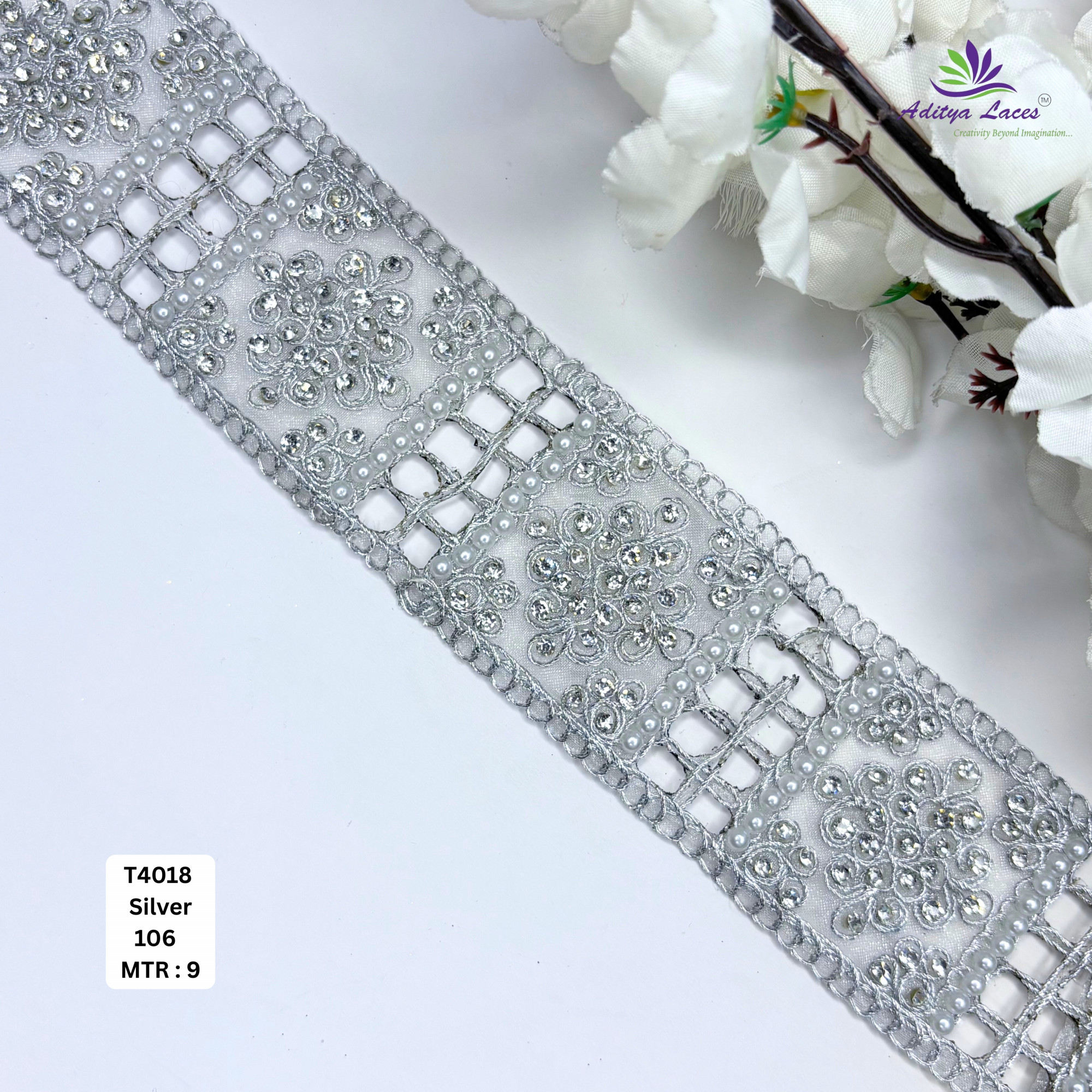 Premium White Tissue Handwork Lace Trim Designer Saree Border Pearl Beads Lace for Bridal Ethnic Fashion Wholesale Supplier