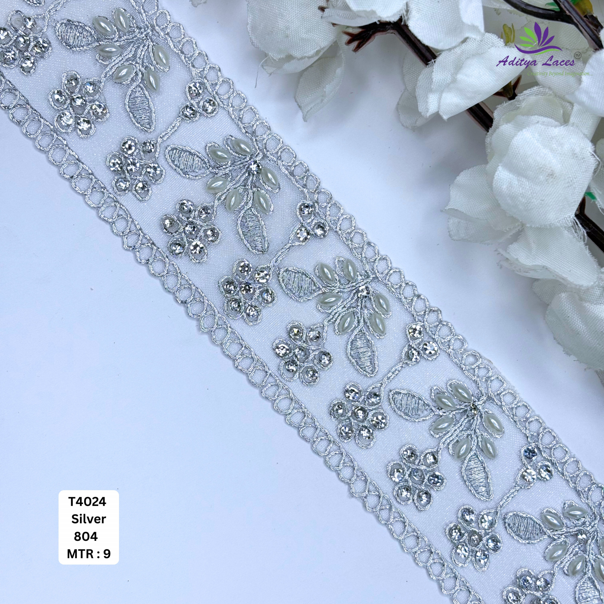 Fancy Silver Embroidery Lace Trim for Saree Garments