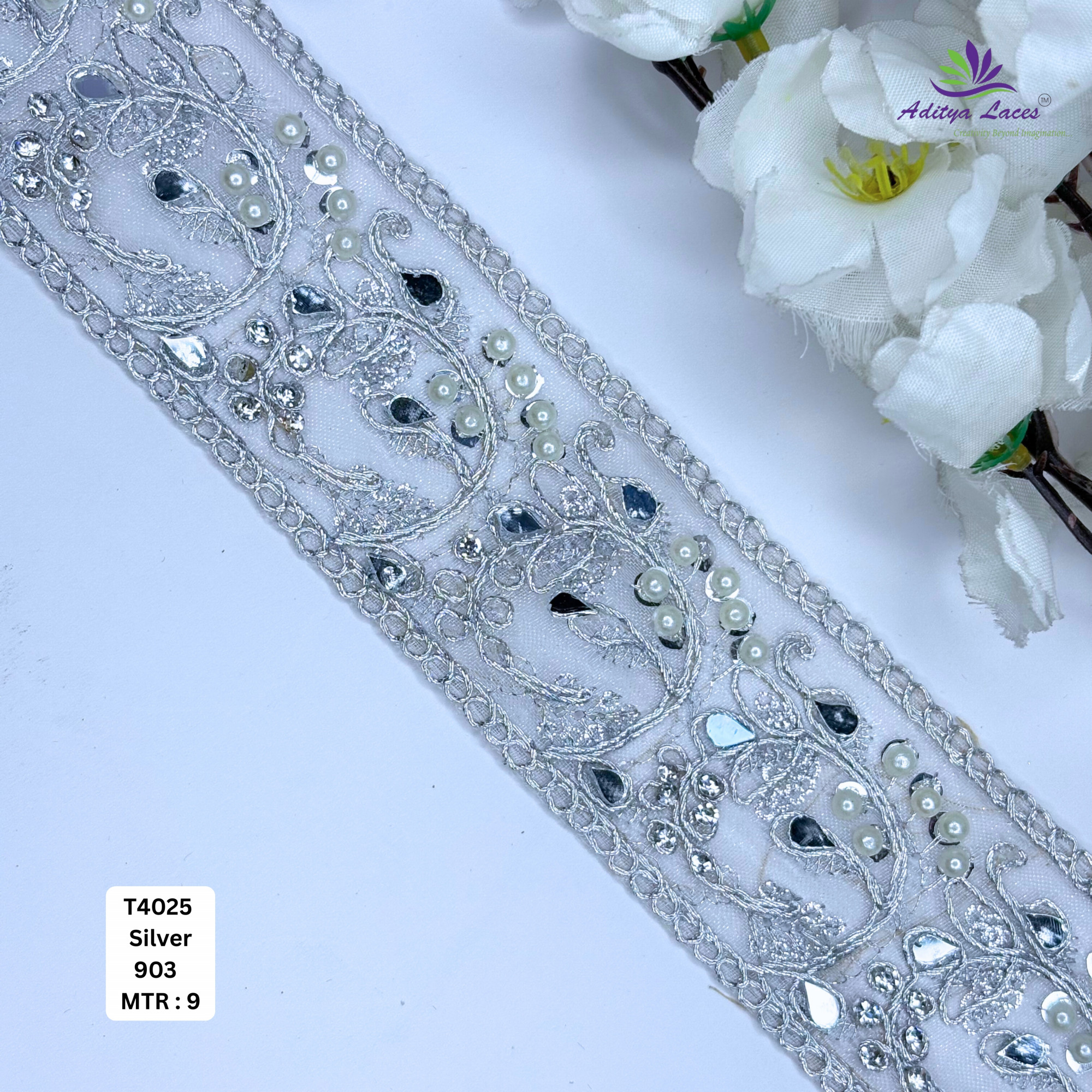 Bridal Silver Embroidery Lace Trim for Saree Garments