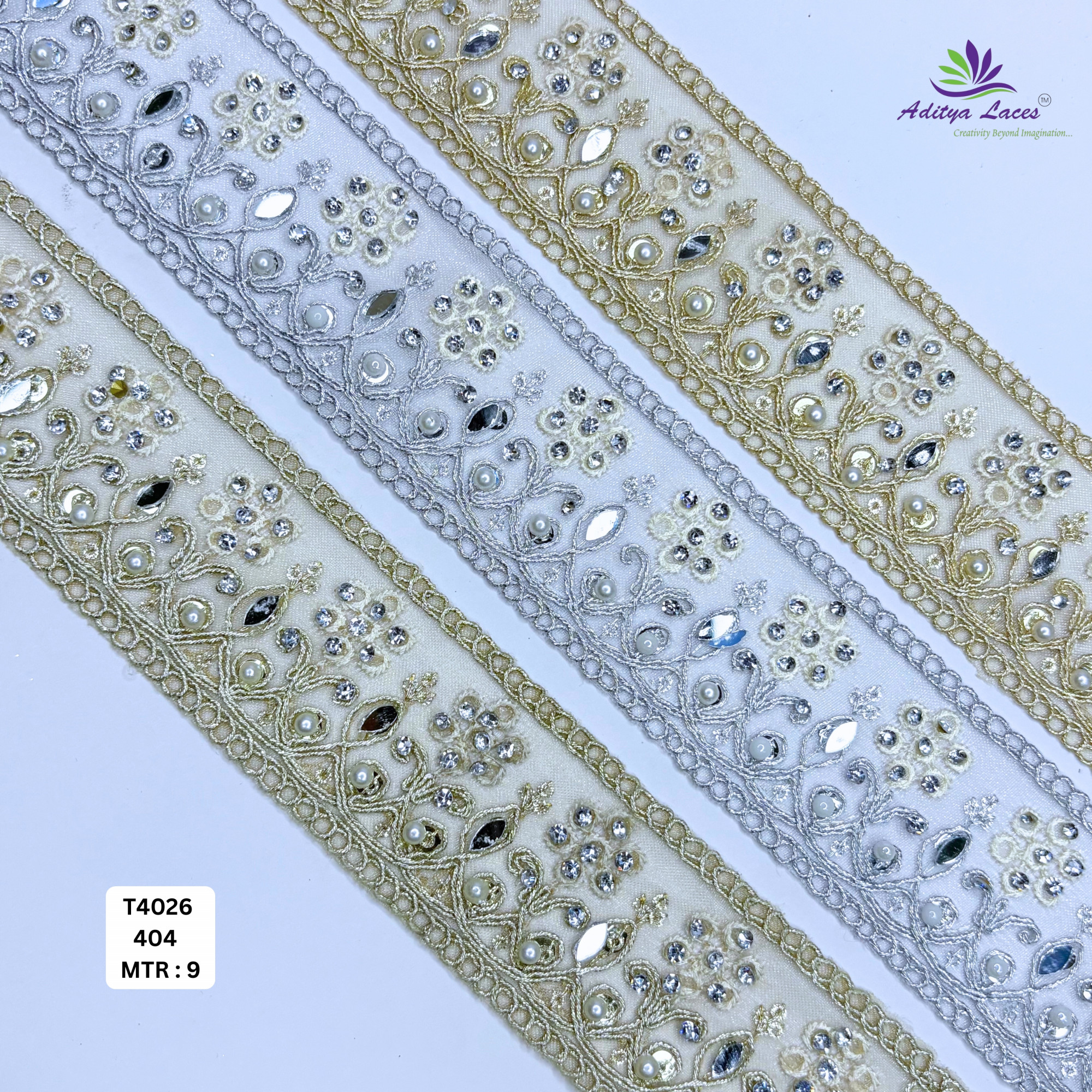 Designer Silver Embroidery Lace Trim for Saree Garments