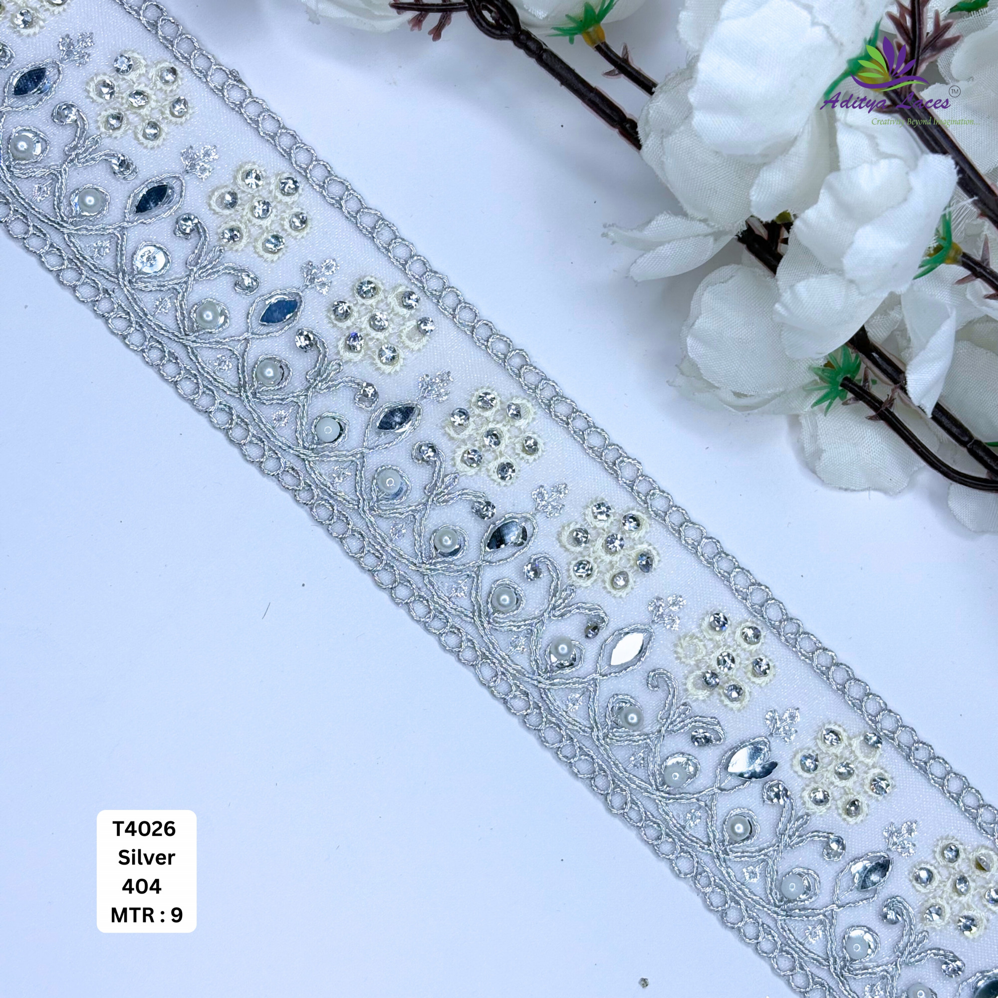 Designer Silver Embroidery Lace Trim for Saree Garments