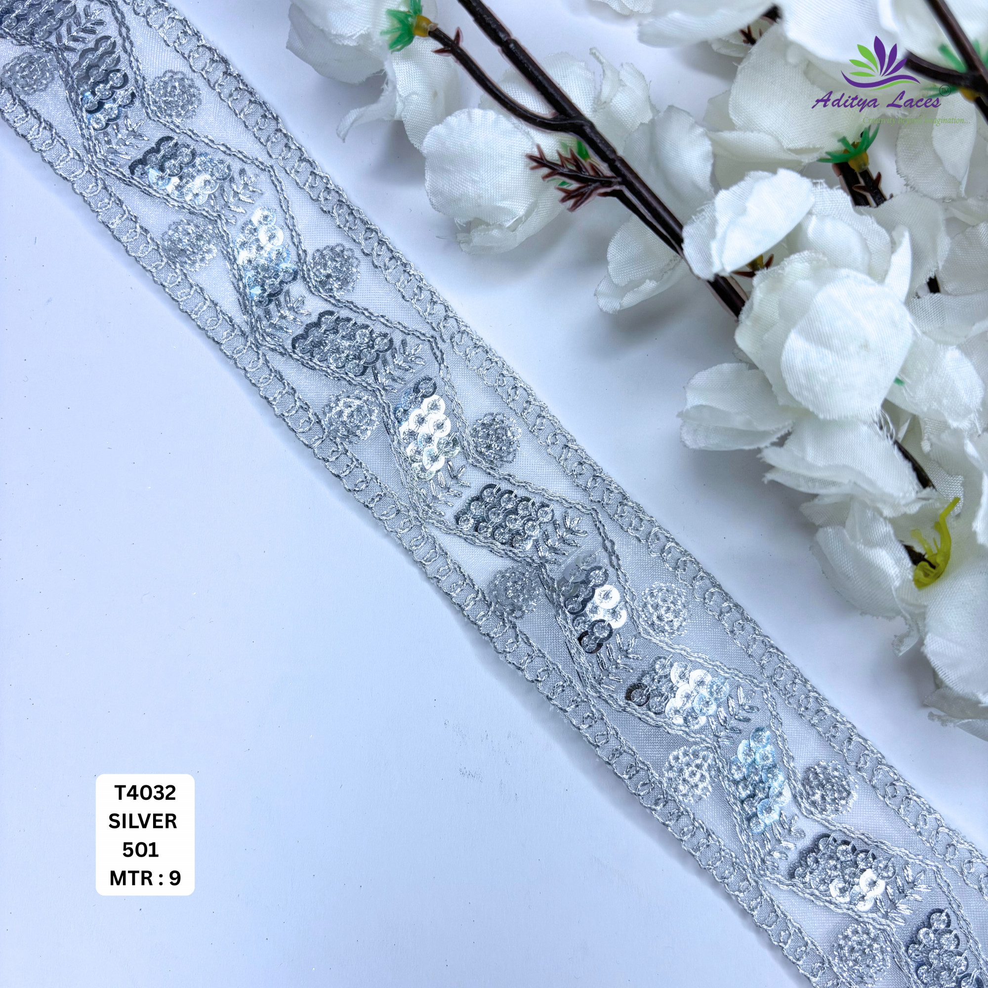 Pearl Silver Embroidery Lace Trim for Saree Garments