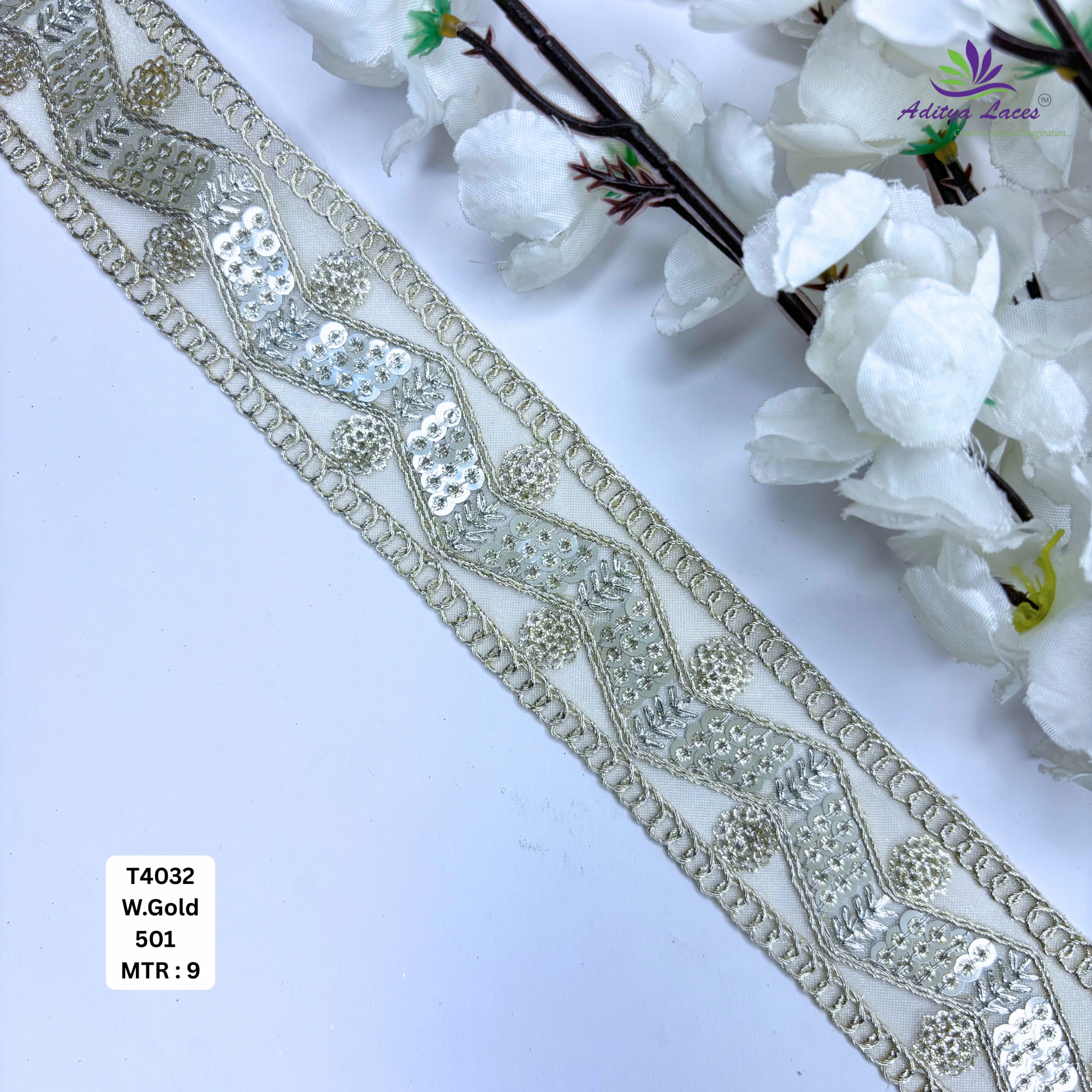 Pearl Silver Embroidery Lace Trim for Saree Garments