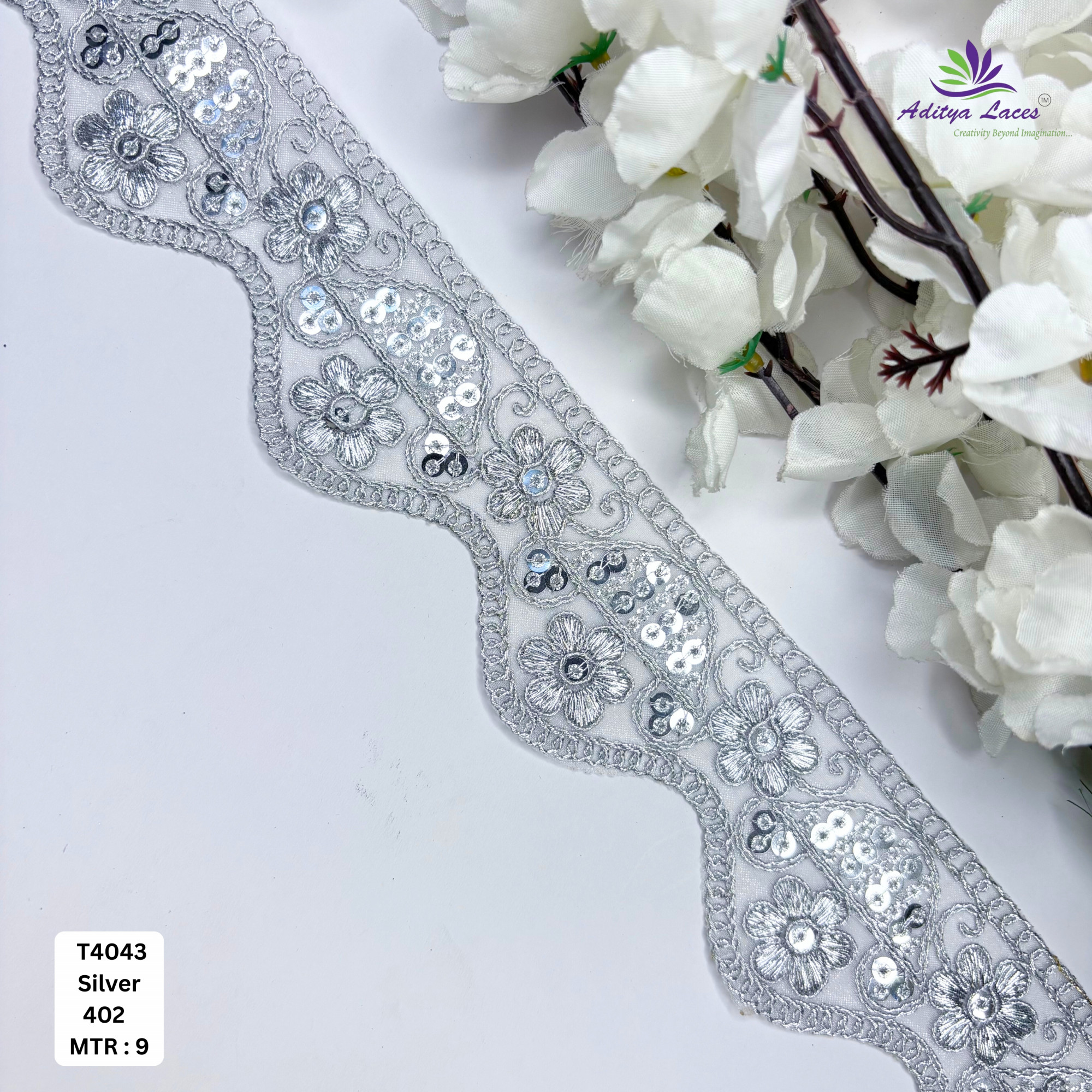 Pearl Silver Embroidery Lace Trim for Saree Garments