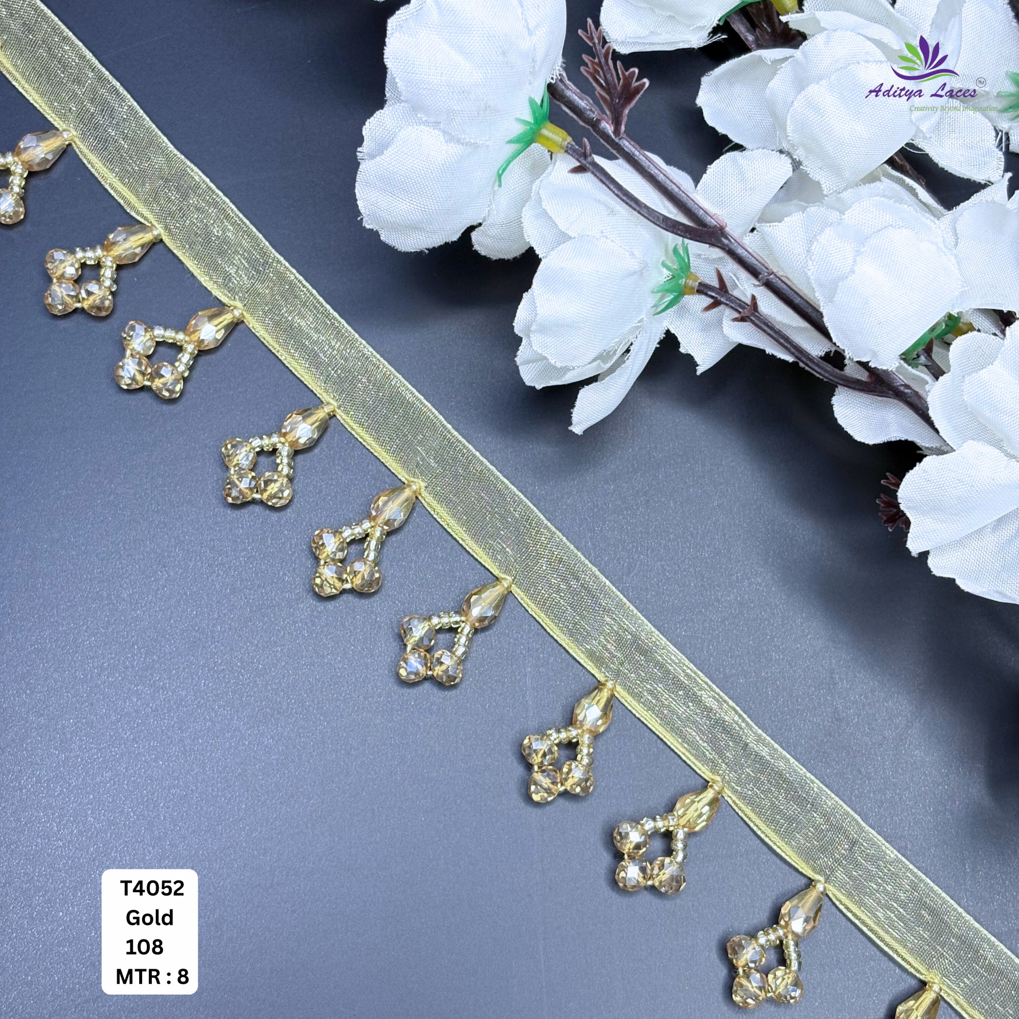 Luxury Gold Pearl Moti Lace Trim