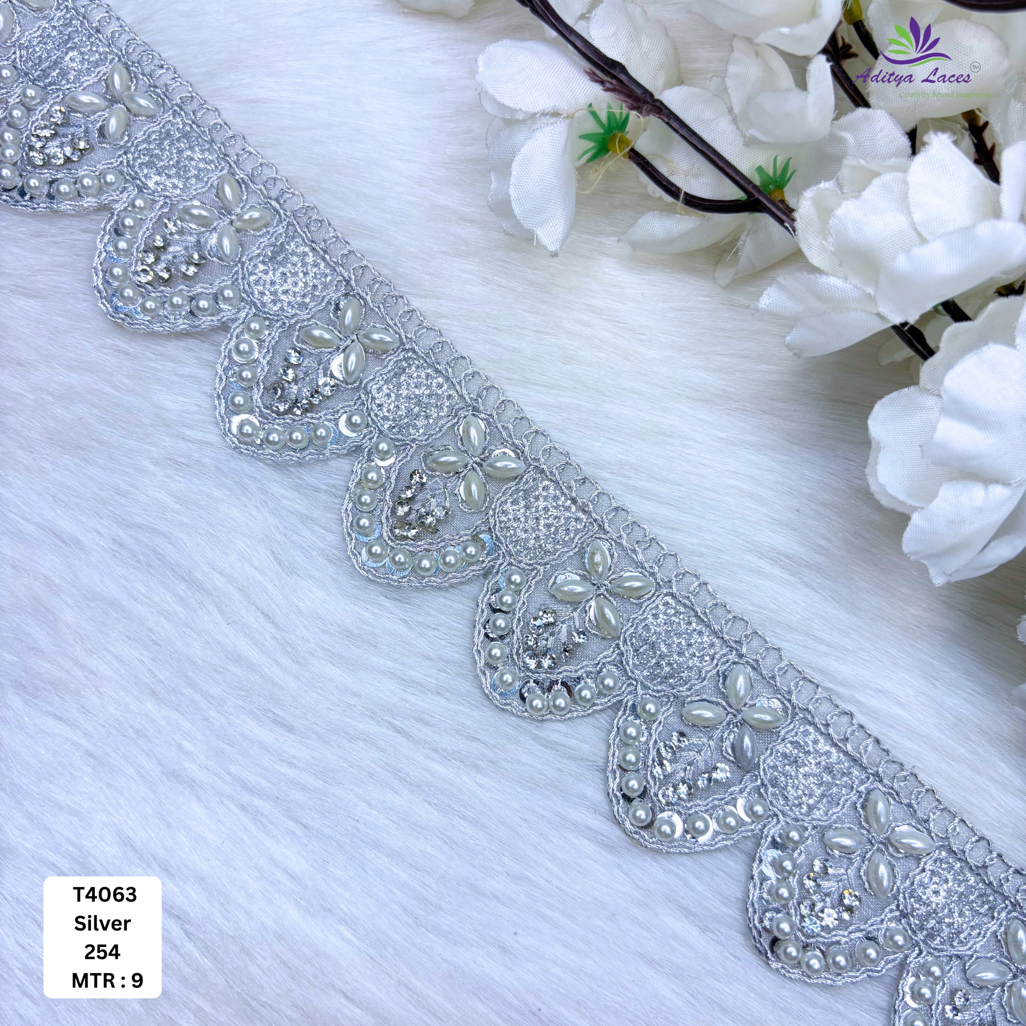 Fancy Silver Embroidery Lace Trim for Saree Garments